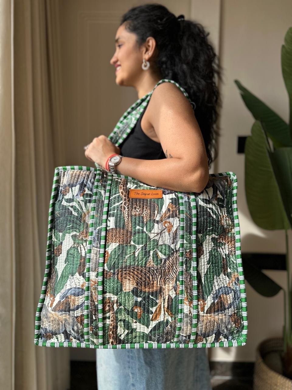 Quilted Tote Bag- Green Story