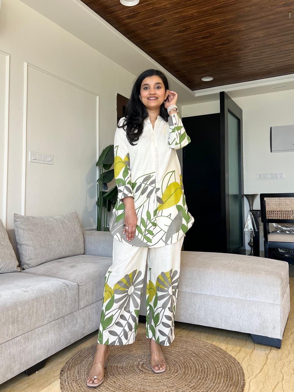 Saba Classy Printed Coord Set- Greens