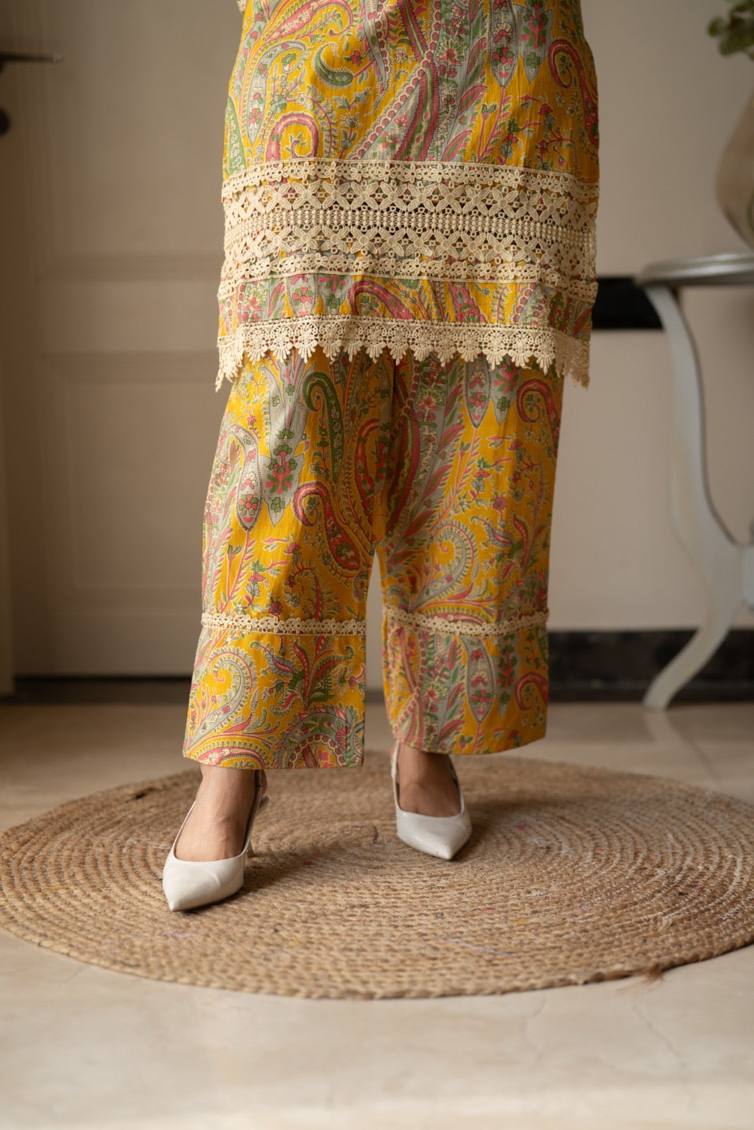 Nitara Farshi Lace Coord Set- Mustard