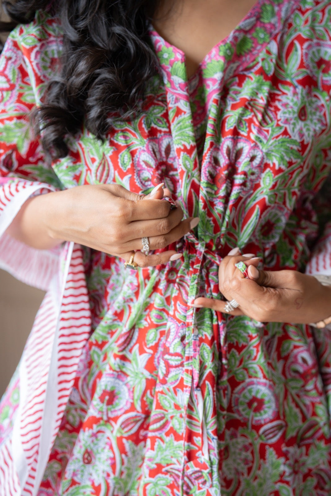 Kashi Block Print Kaftan- Bright Red Jaal