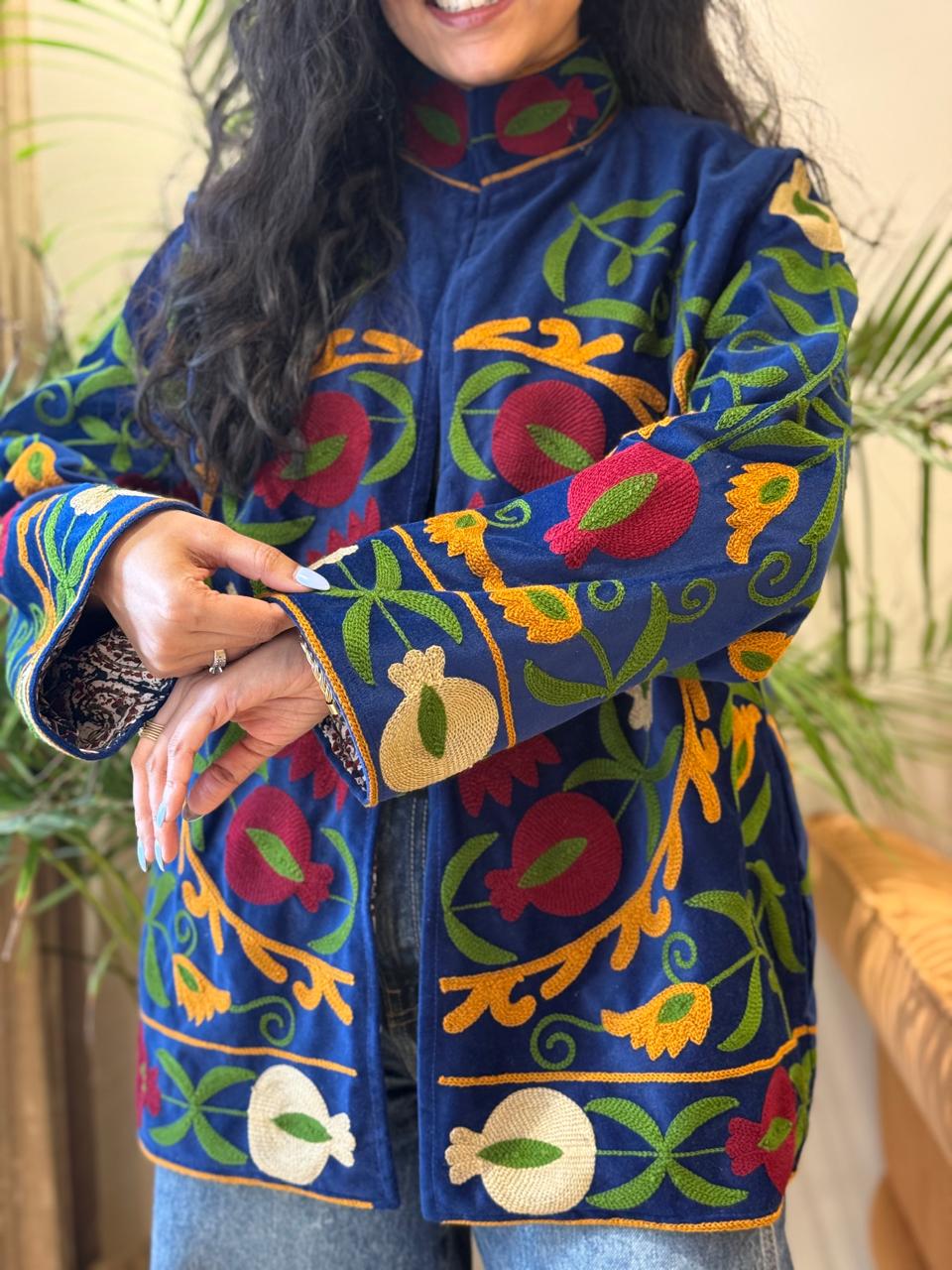 Sujani Velvet Jacket- Royal Poms