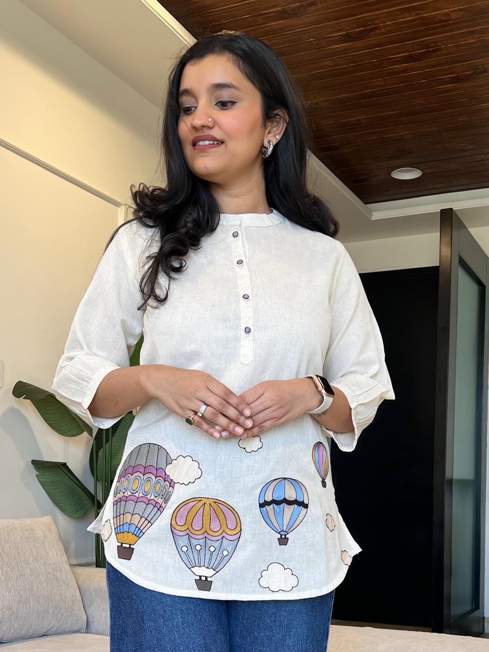 Hot Air Balloon Embroidered Short Top