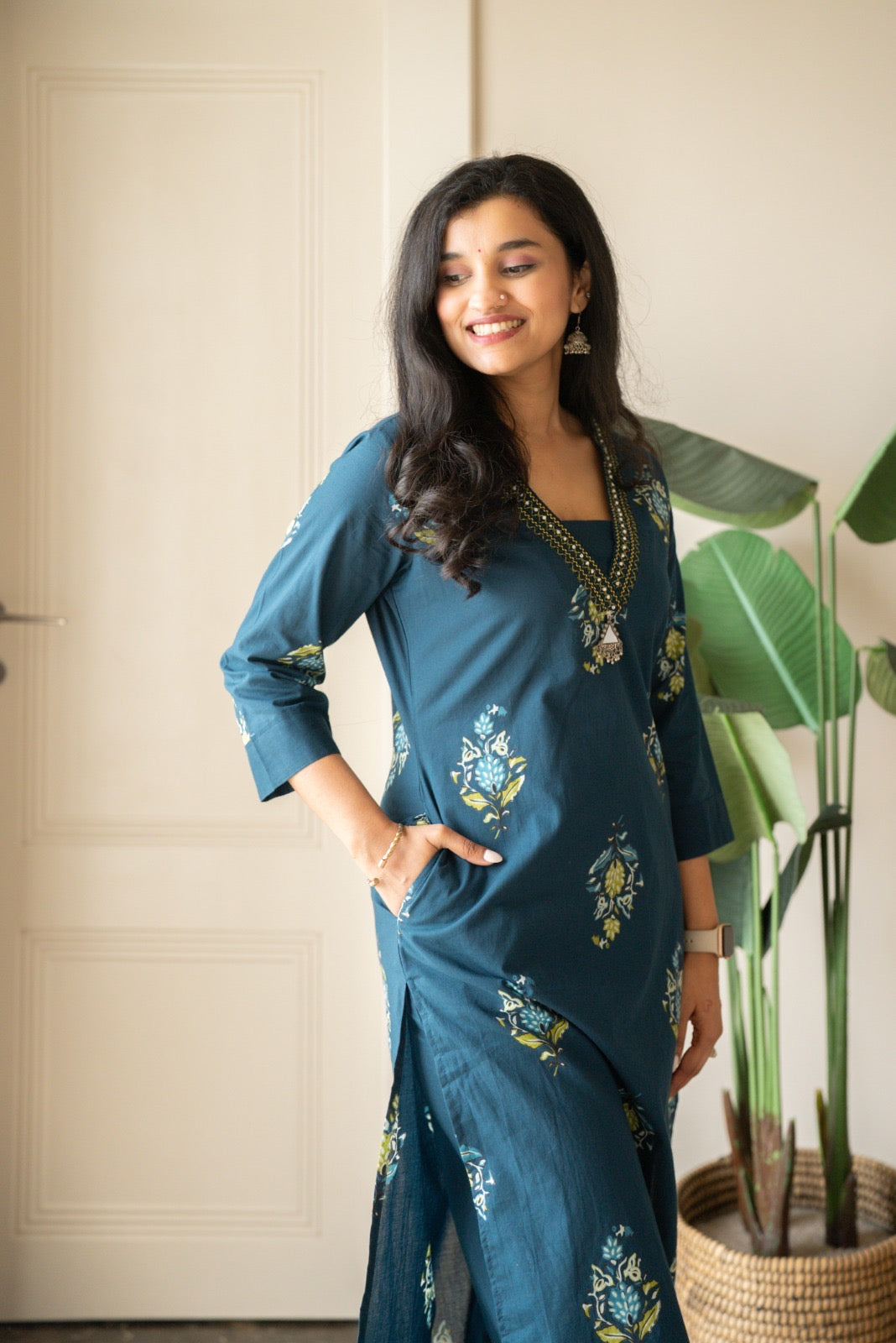 Zasha Cotton Suit- Teal Boota