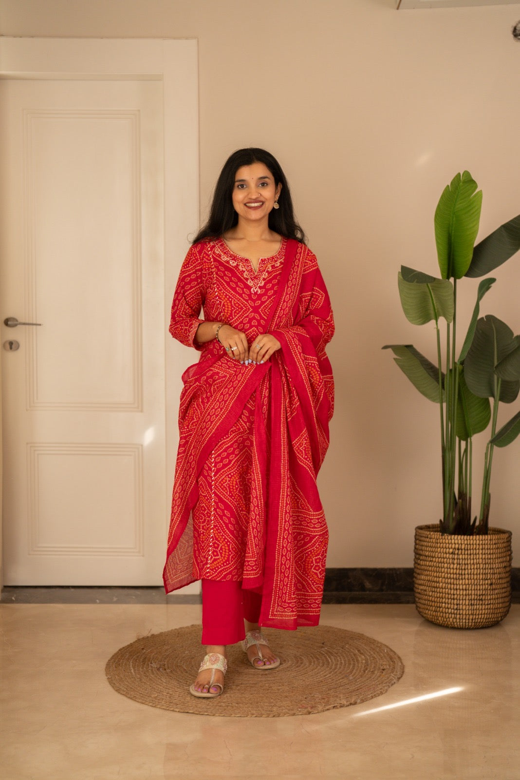 Zimya Bandhej Pittan Suit- Gulabi