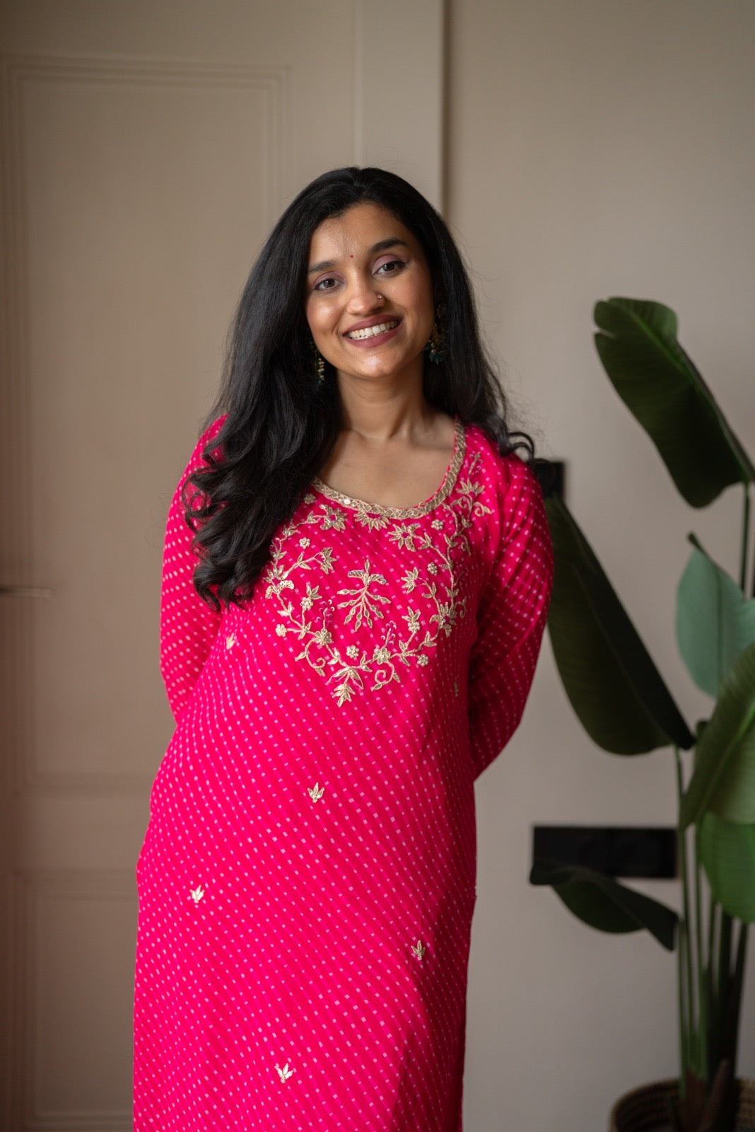 Tisca Pink Mothra Georgette Suit
