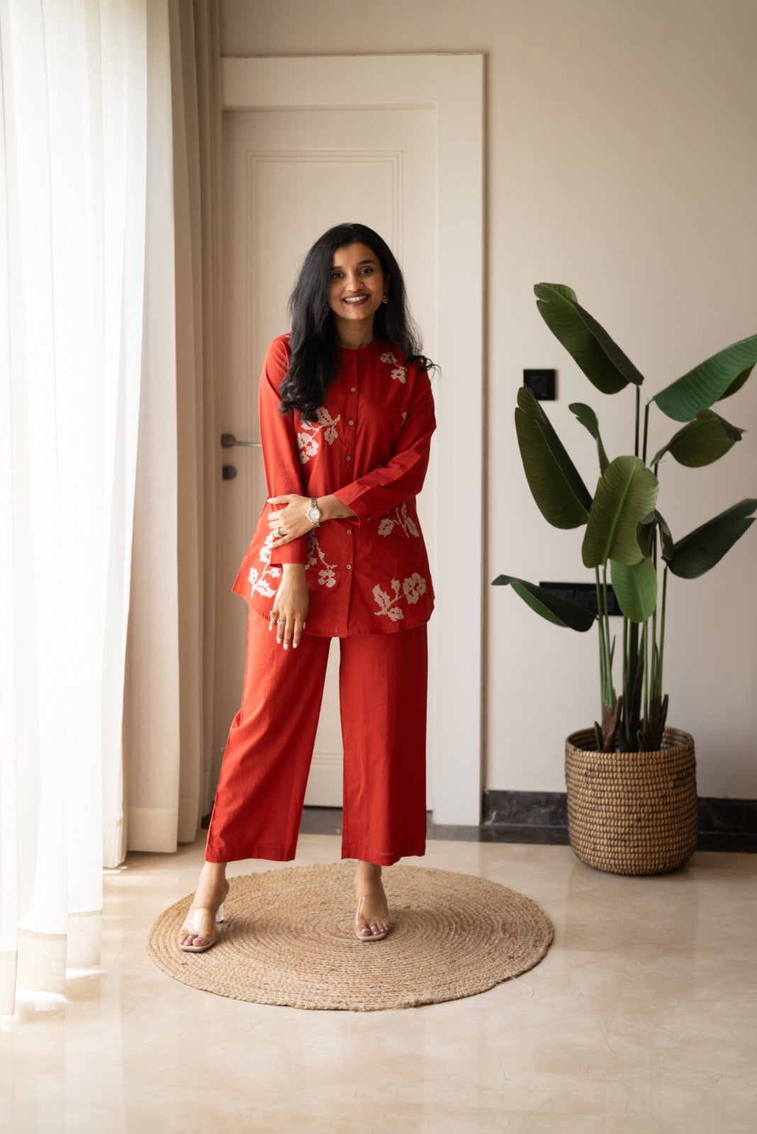 Hania Cotton Coord Set- Orange