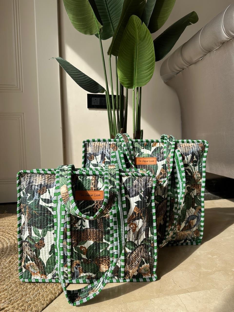 Quilted Tote Bag- Green Story