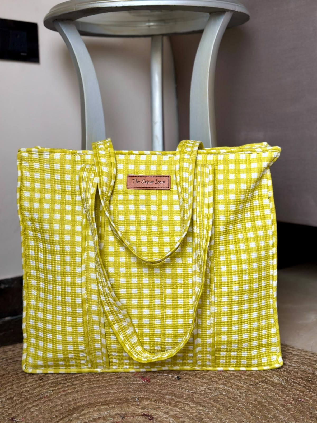 Quilted Tote Bag- Green Gingham