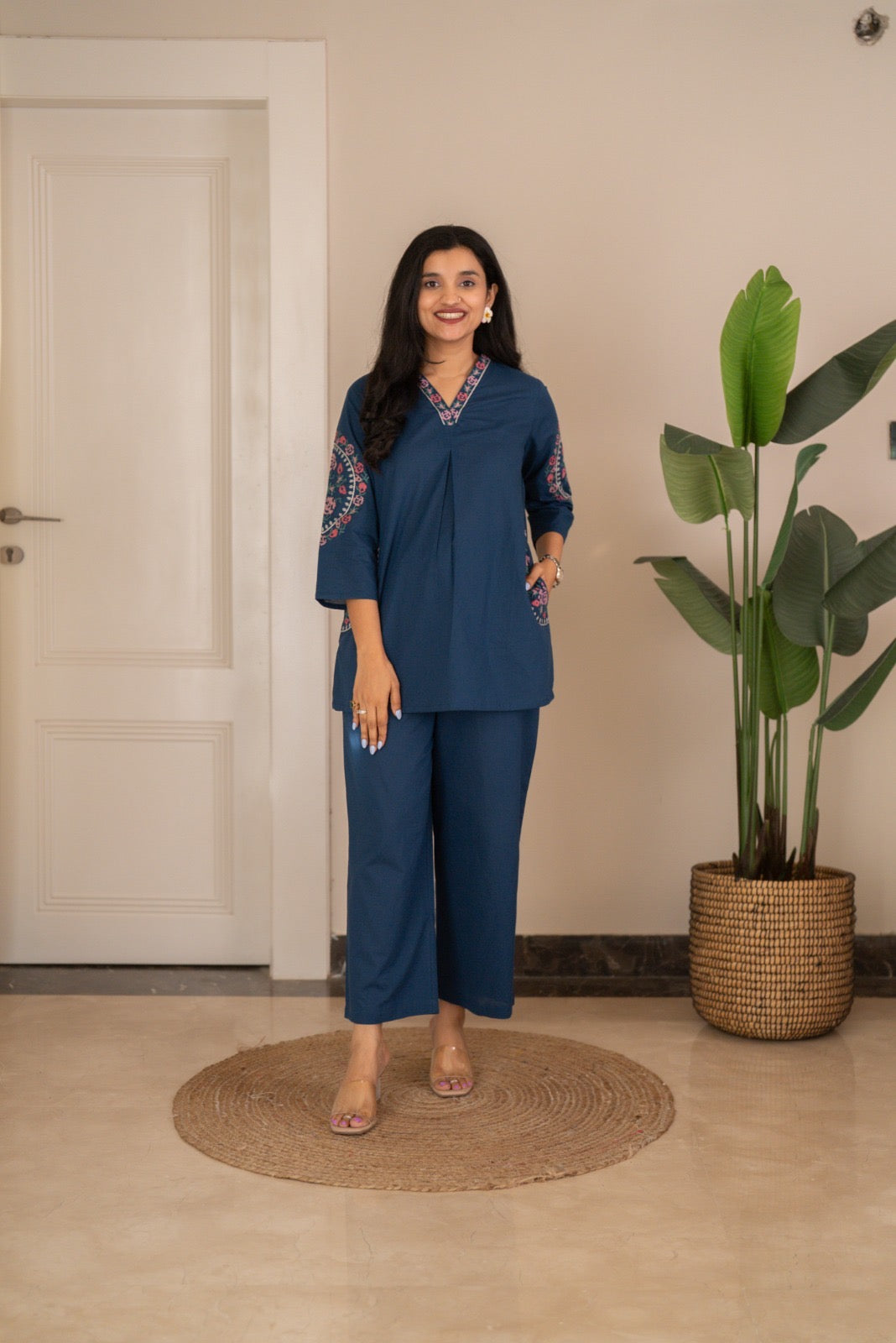 Risha Embroidered Coord Set- Blue