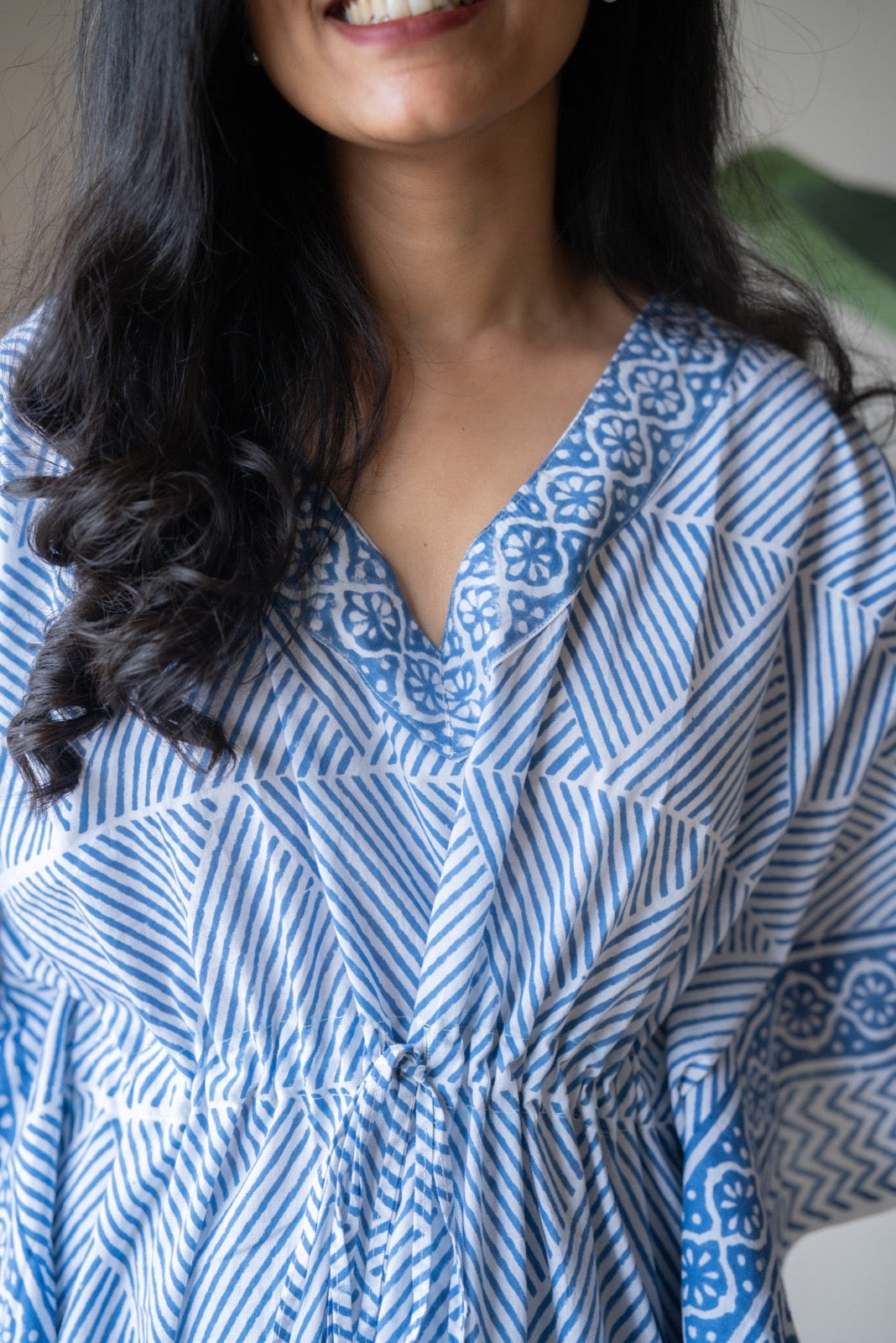 Kashi Block Print Kaftan- Indigo Stripes