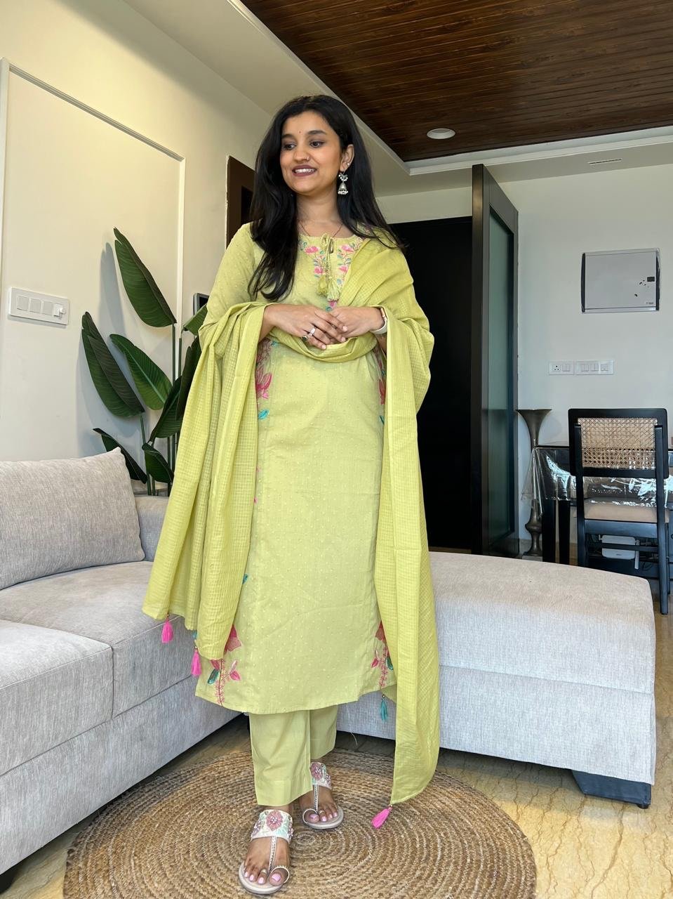 Sosha Embroidered Cotton Suit- Green