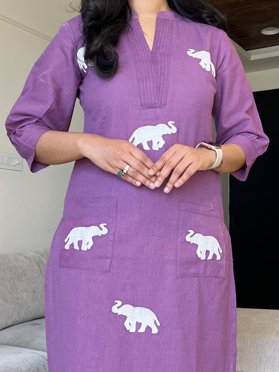 Tia Embroidered Cotton Pant Set- Purple