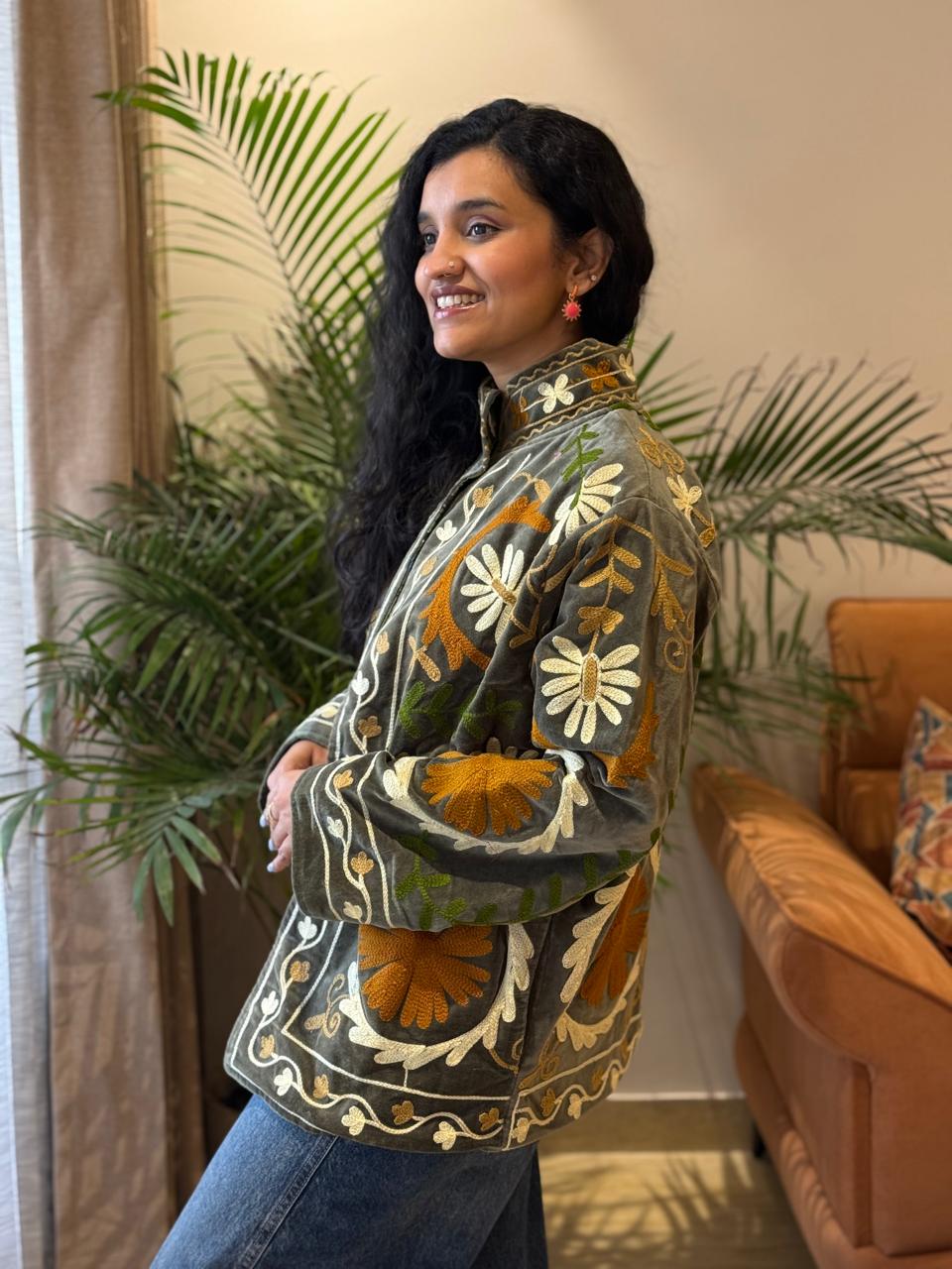 Sujani Velvet Jacket- Olive Love