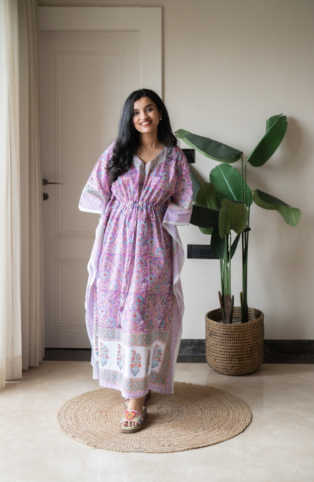 Kashi Block Print Kaftan- Purple Kaftan