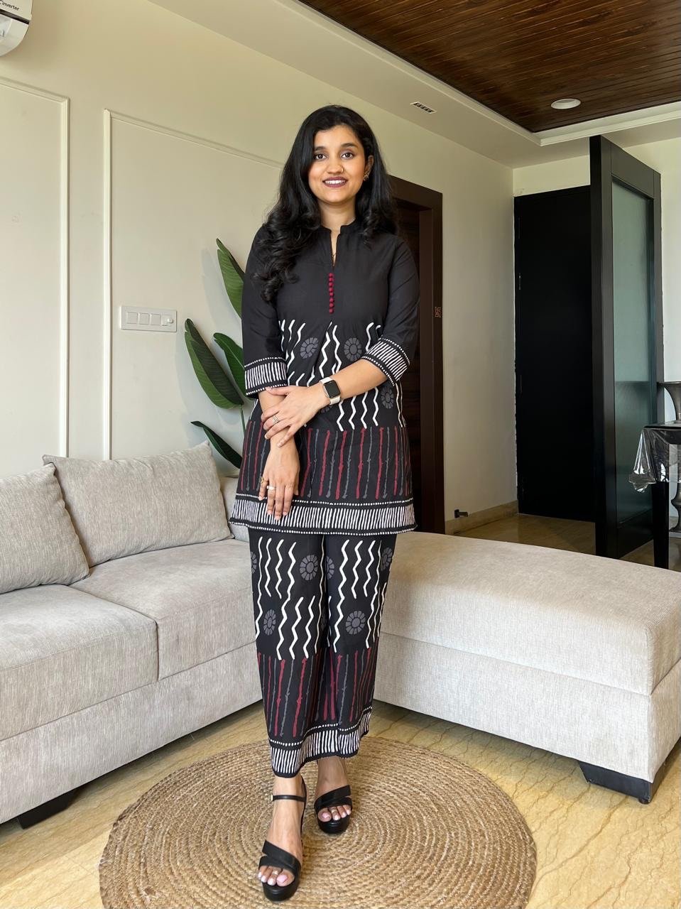 Reema Black Printed Coord Set- Closed Neck