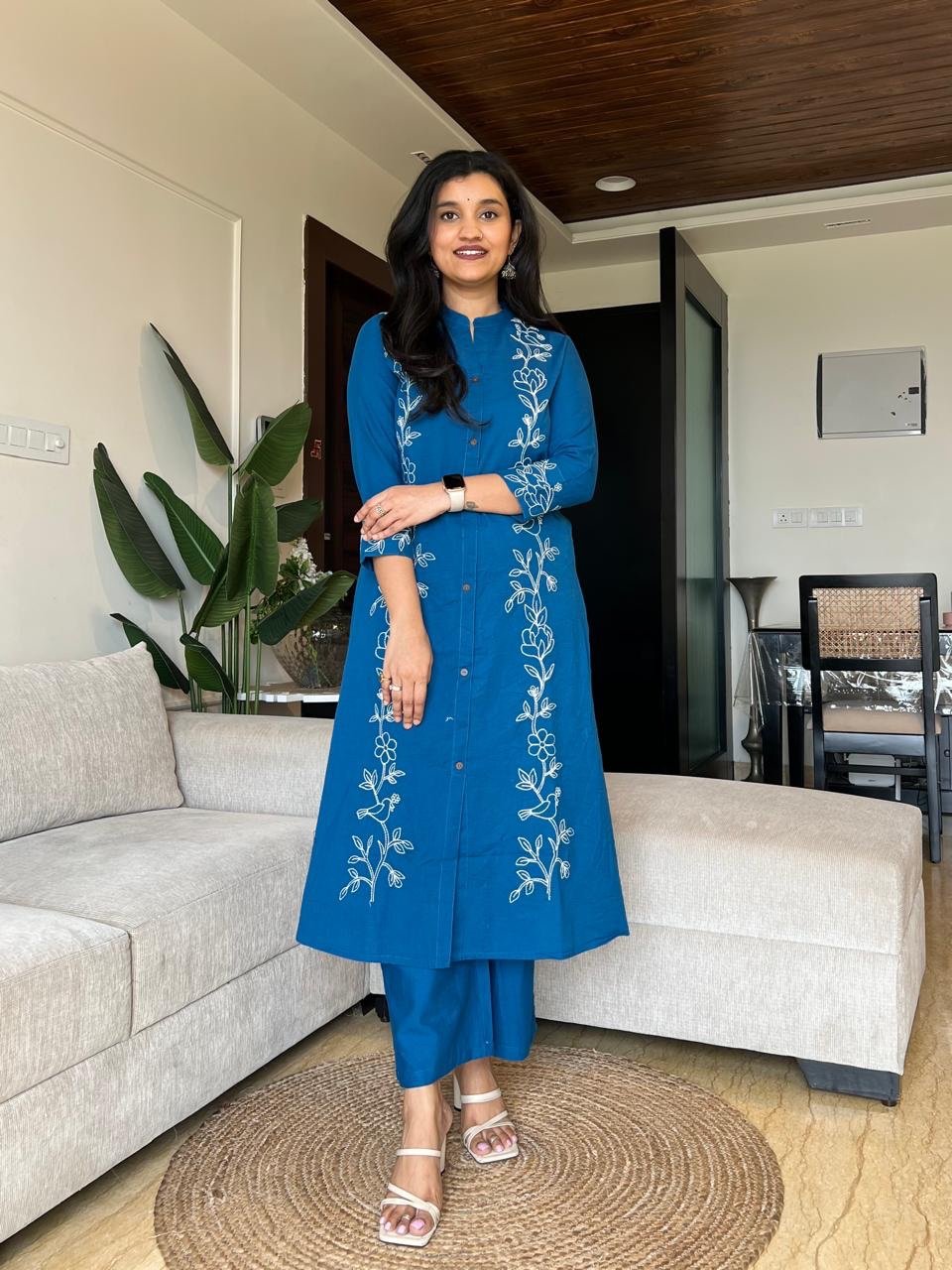 Zira Blue Embroidered Pant Set