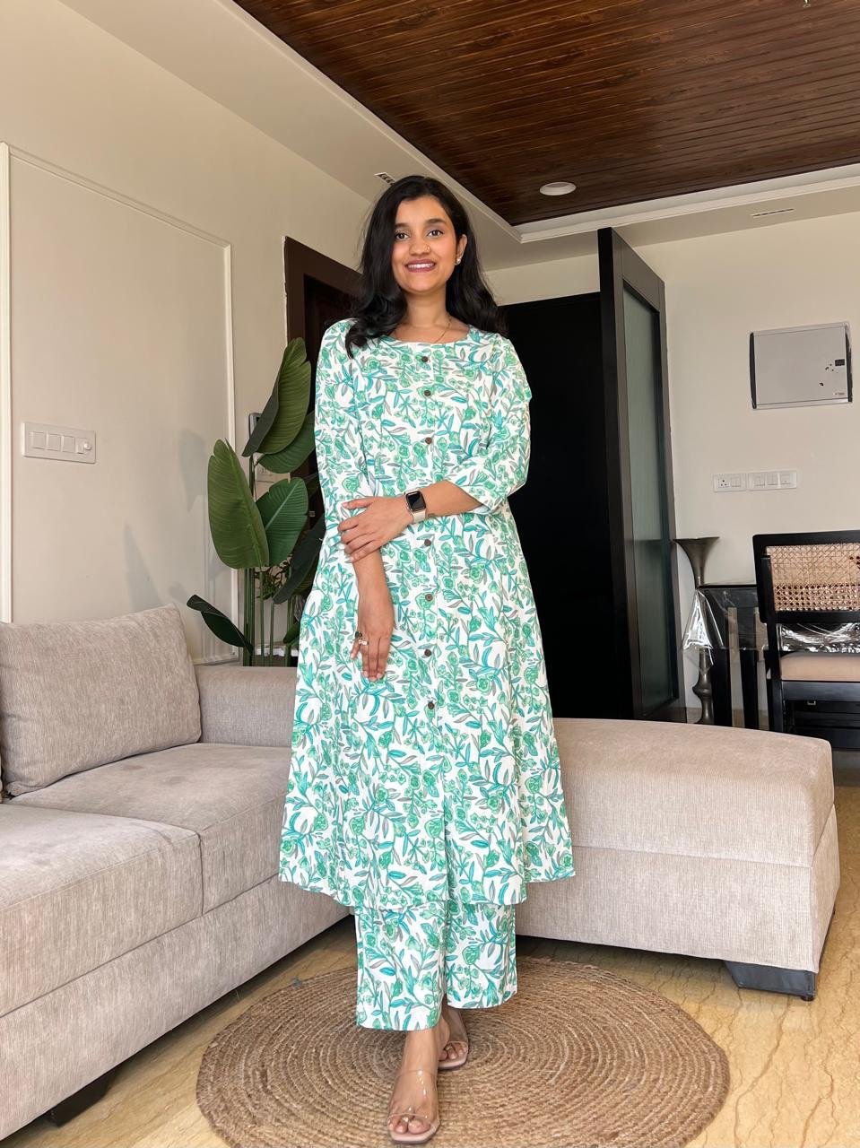 Sheena A-line Cotton Set- Green Bel