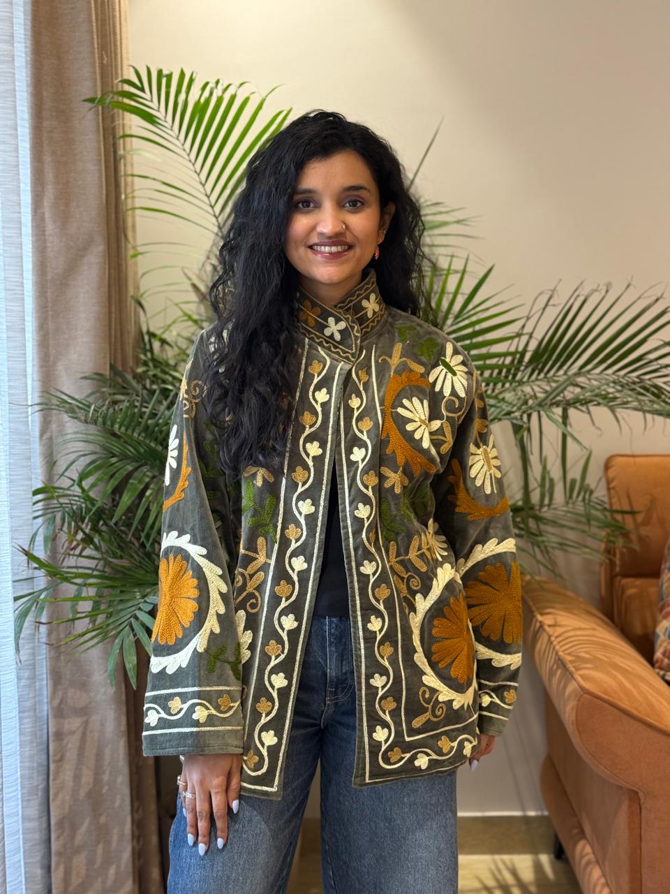 Sujani Velvet Jacket- Olive Love