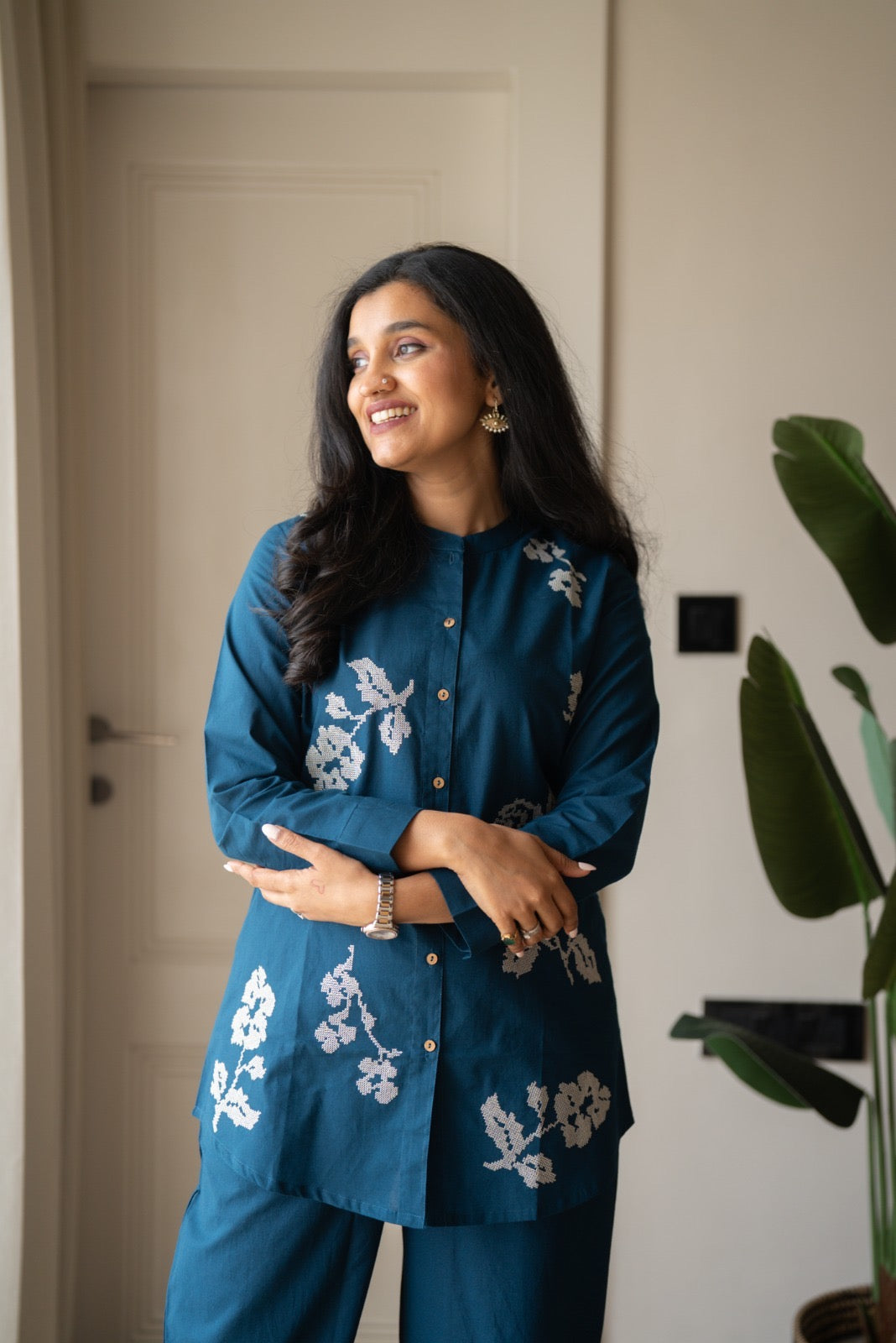 Hania Cotton Coord Set- Blue