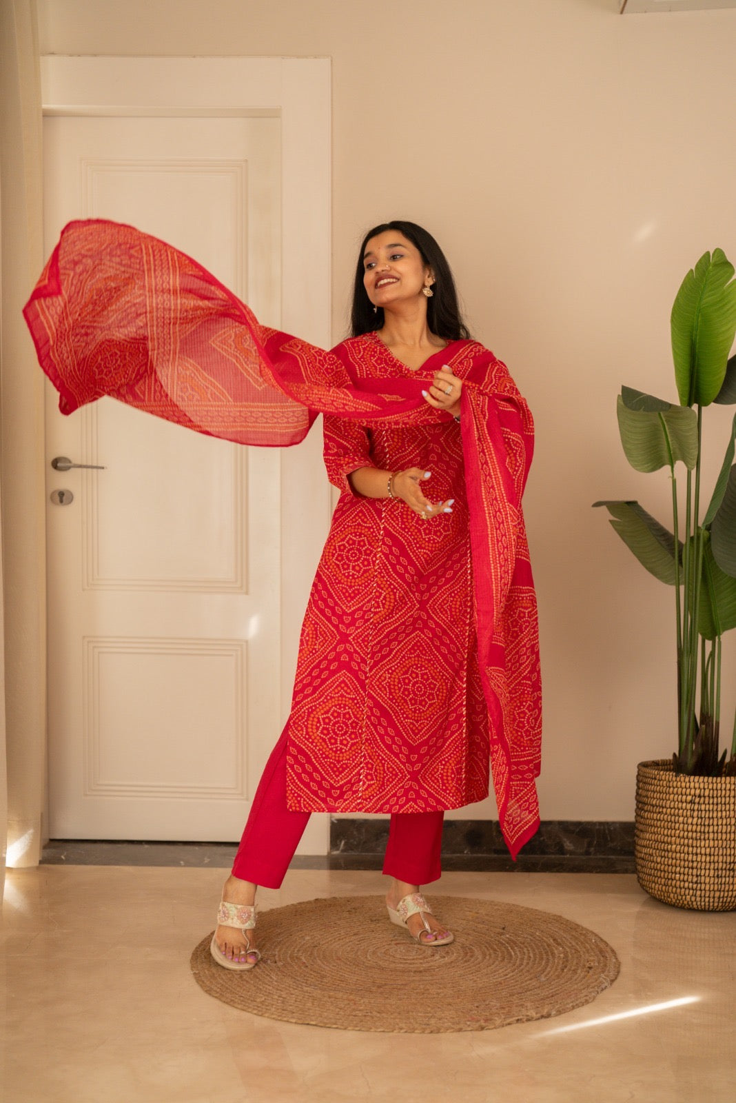 Zimya Bandhej Pittan Suit- Gulabi