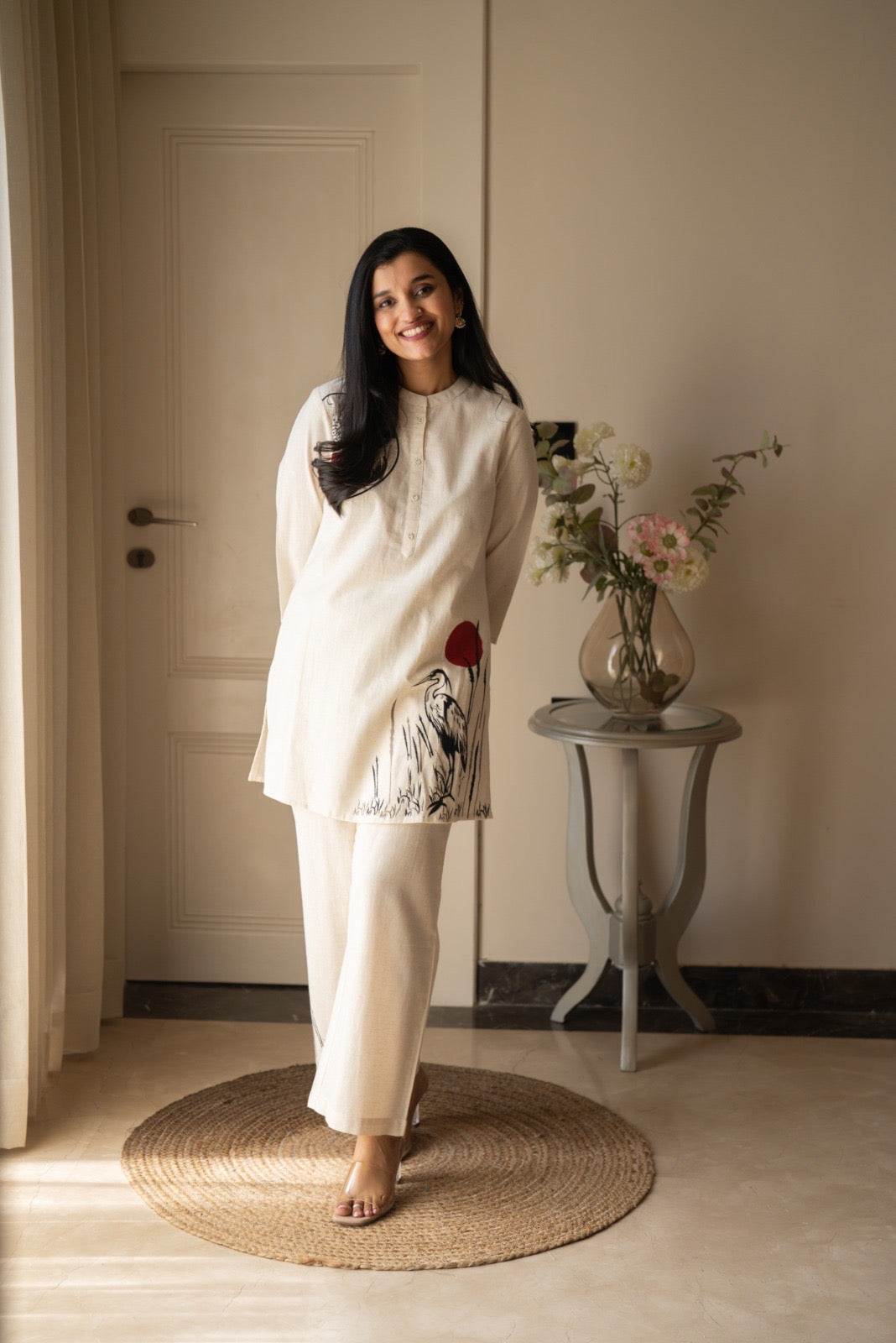 Aarya Slub Elegant Coord Set- Off White