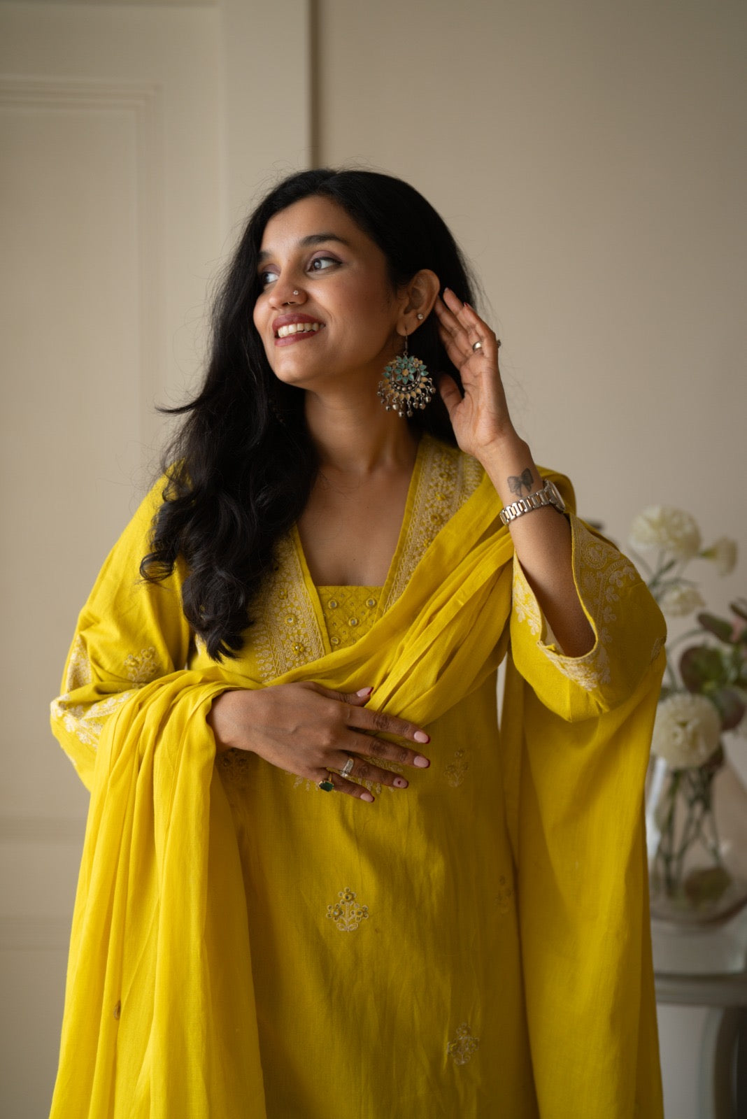Ganga Embroidered Luxe Suit- Yellow