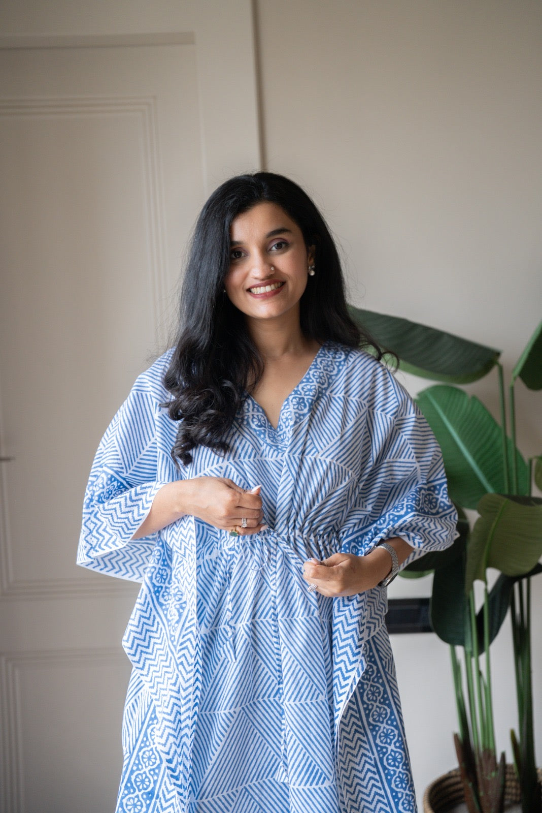 Kashi Block Print Kaftan- Indigo Stripes