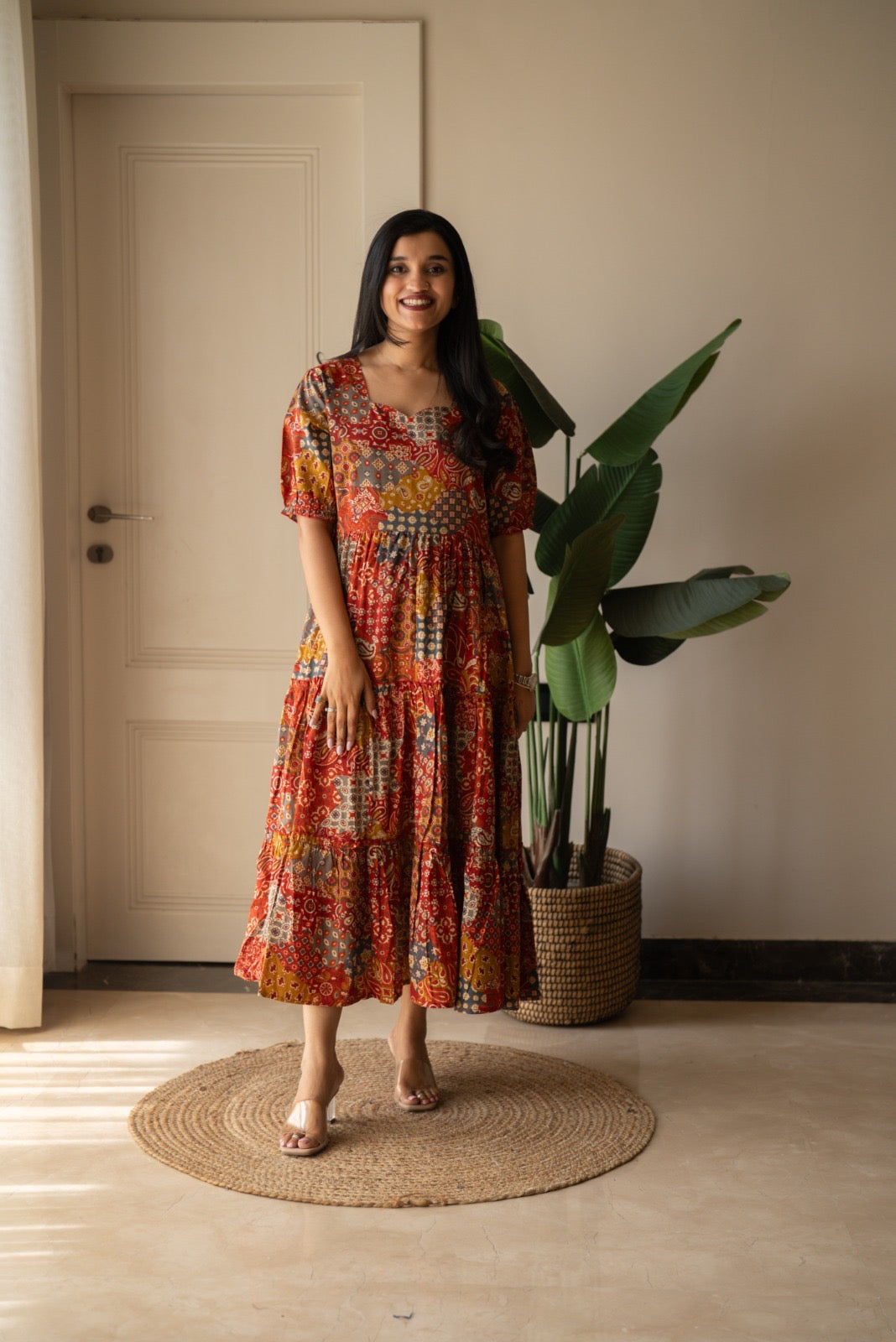 Prisha Tiered Maxi Dress- Red Mix
