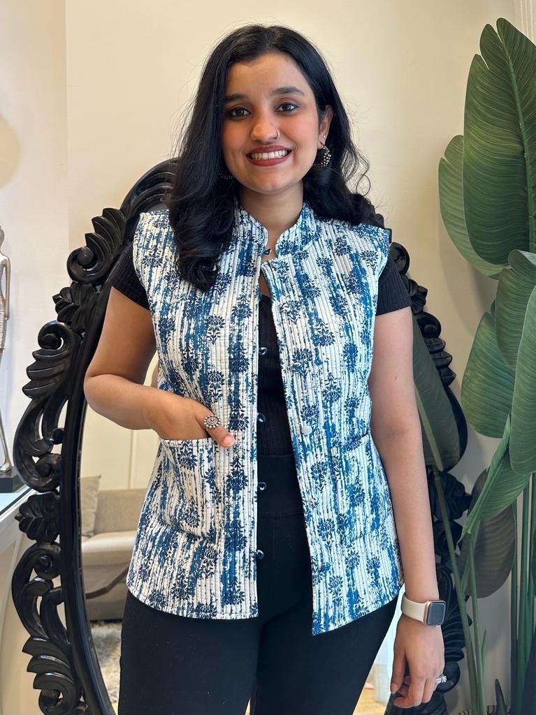Reversible Quilted Sleeveless Jacket- Indigo