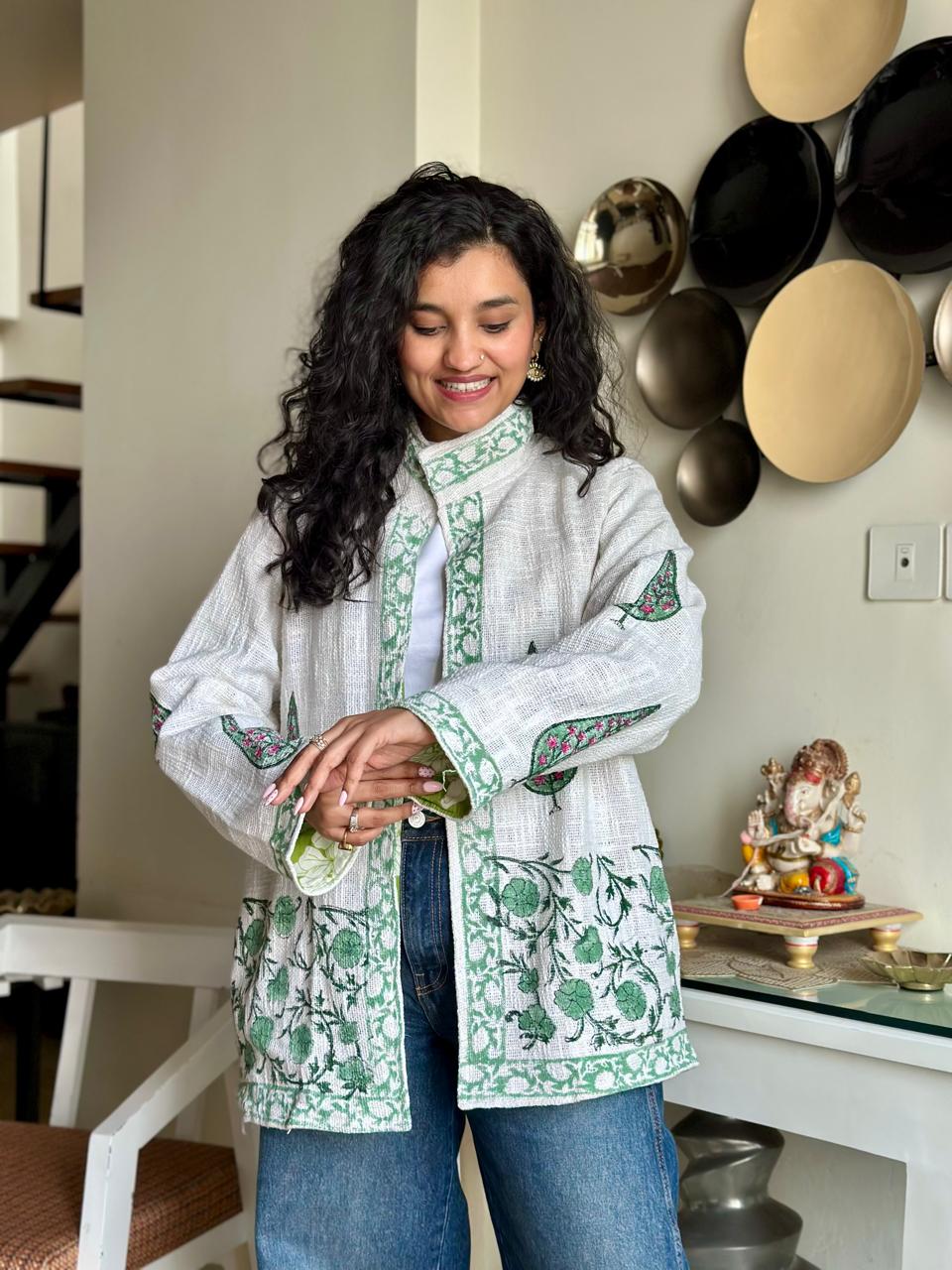 Block Print TNT Jacket- White Boota