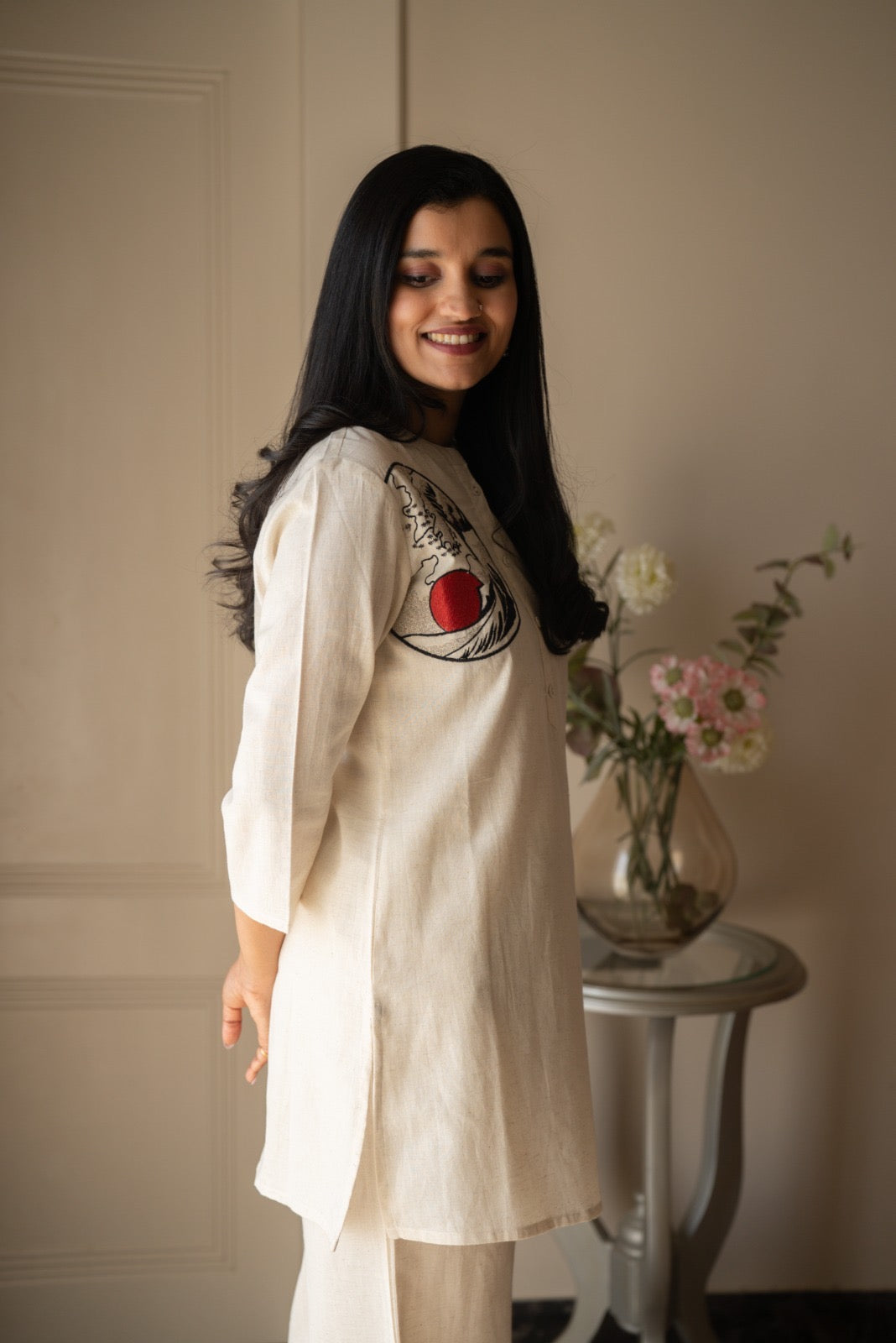 Aarya Slub Elegant Coord Set- Off White