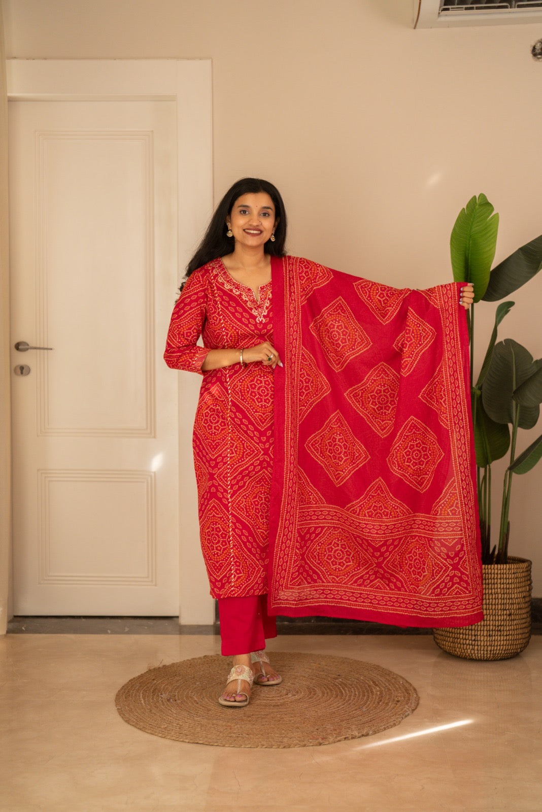Zimya Bandhej Pittan Suit- Gulabi
