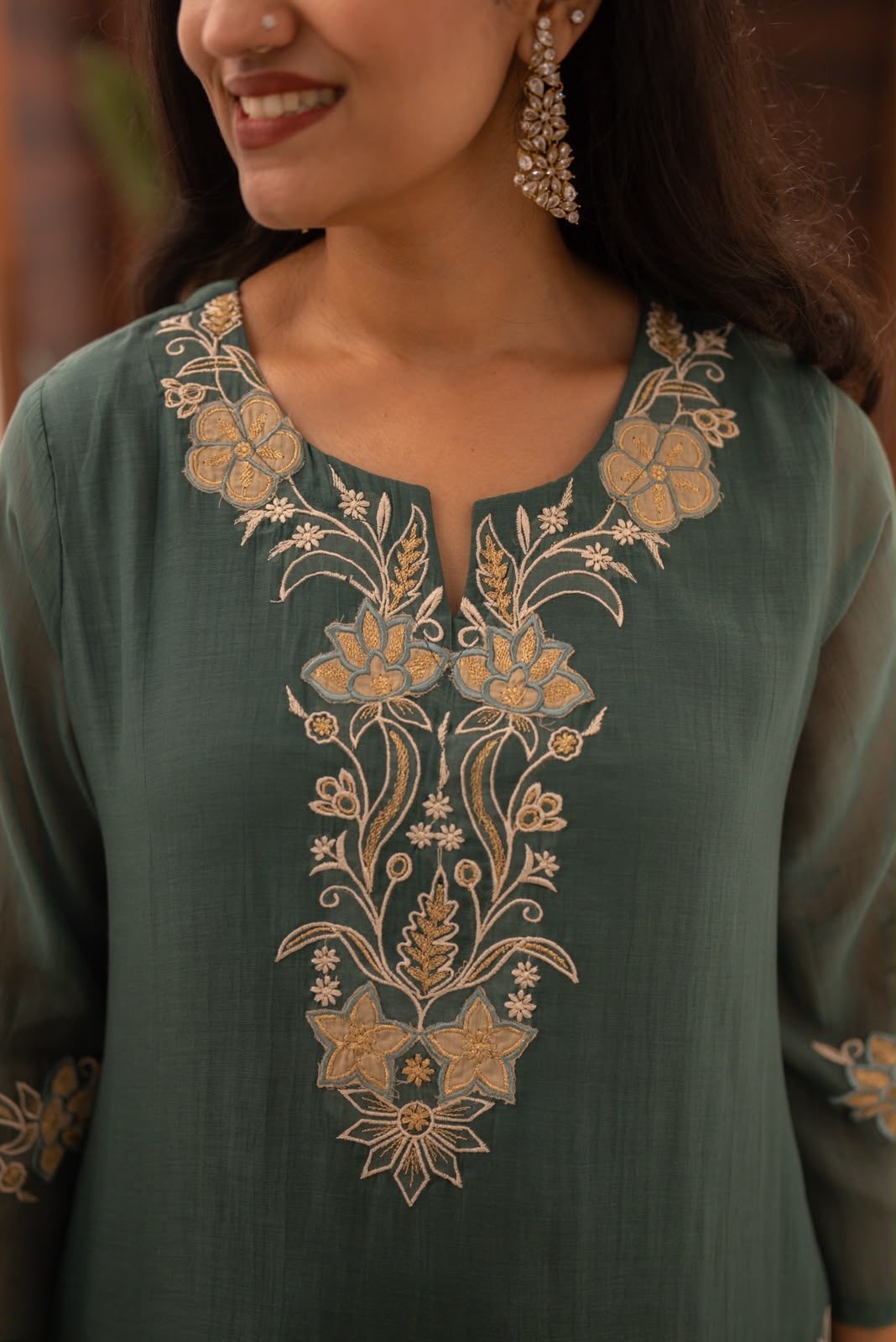 Varaha Mul Chanderi Luxe Suit- Green
