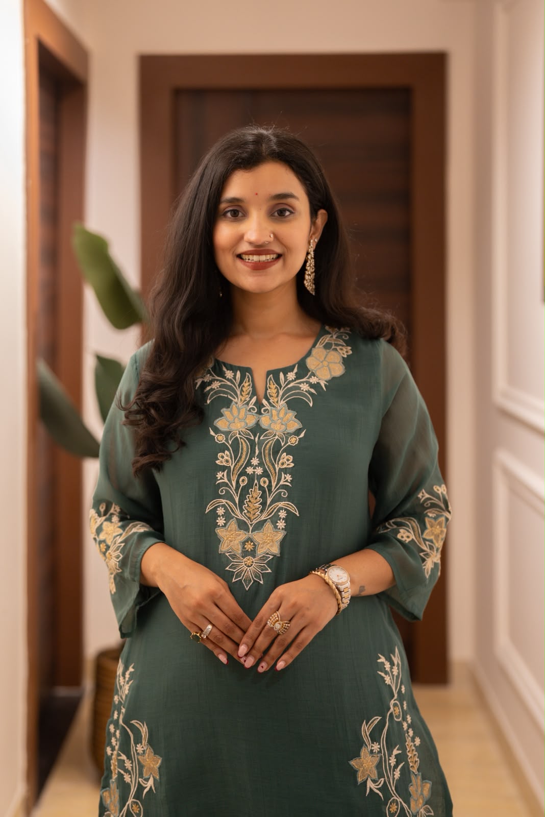 Varaha Mul Chanderi Luxe Suit- Green