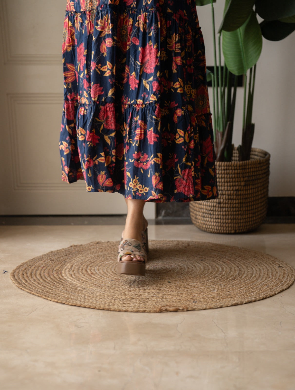 Prisha Tiered Maxi Dress- Dark Blue Florals