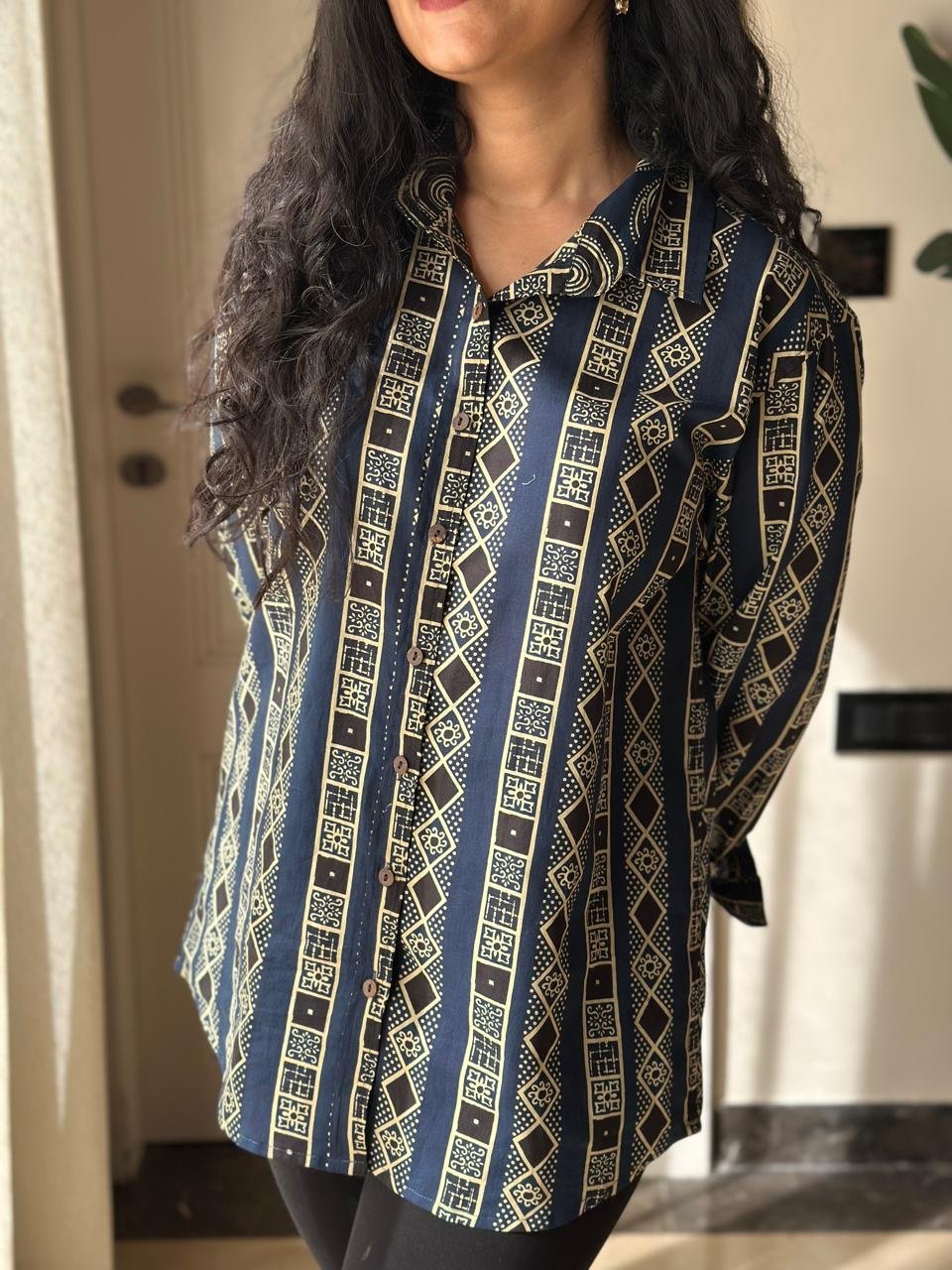 Raima Cotton Shirt- Navy Stripes