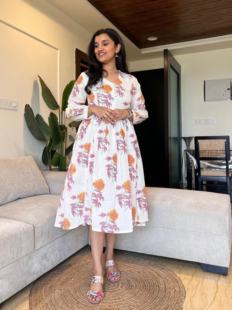 Parisha Boota Cotton Dress- Mix Florals