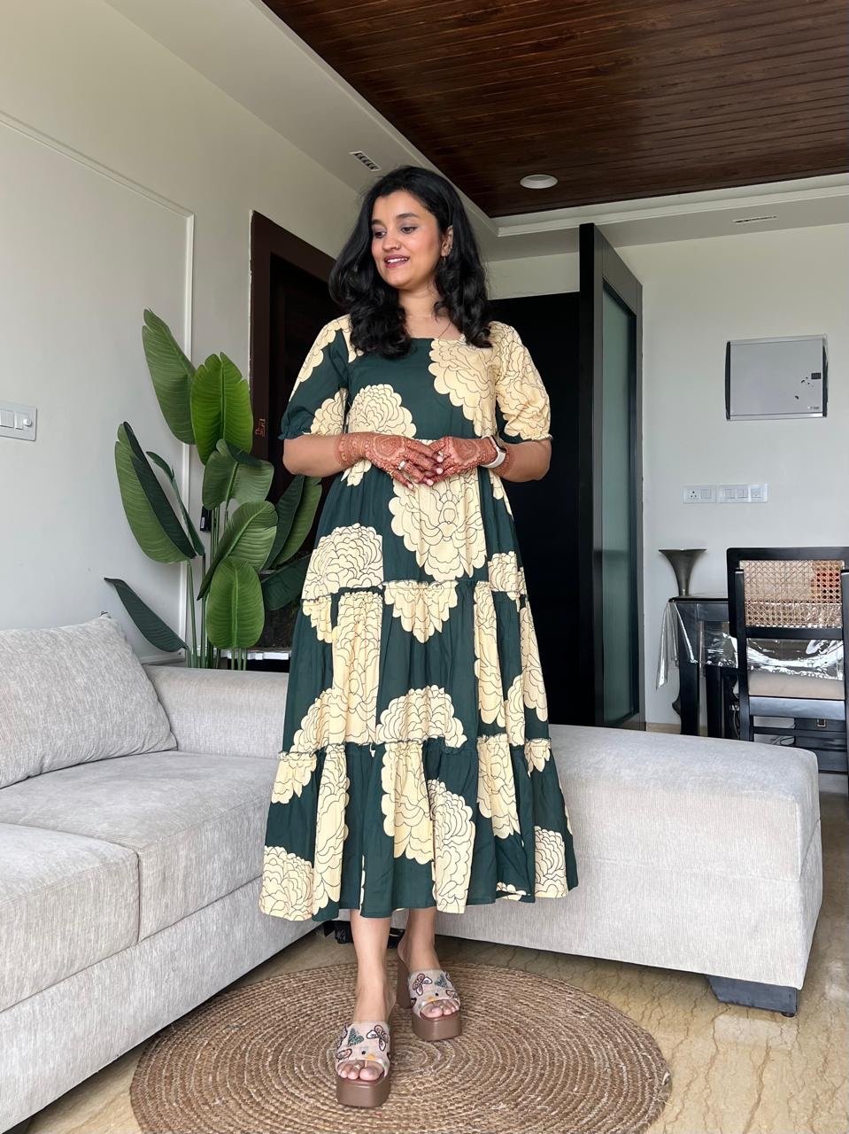 Tanvi Tiered Maxi Dress- Dark Green Flowers