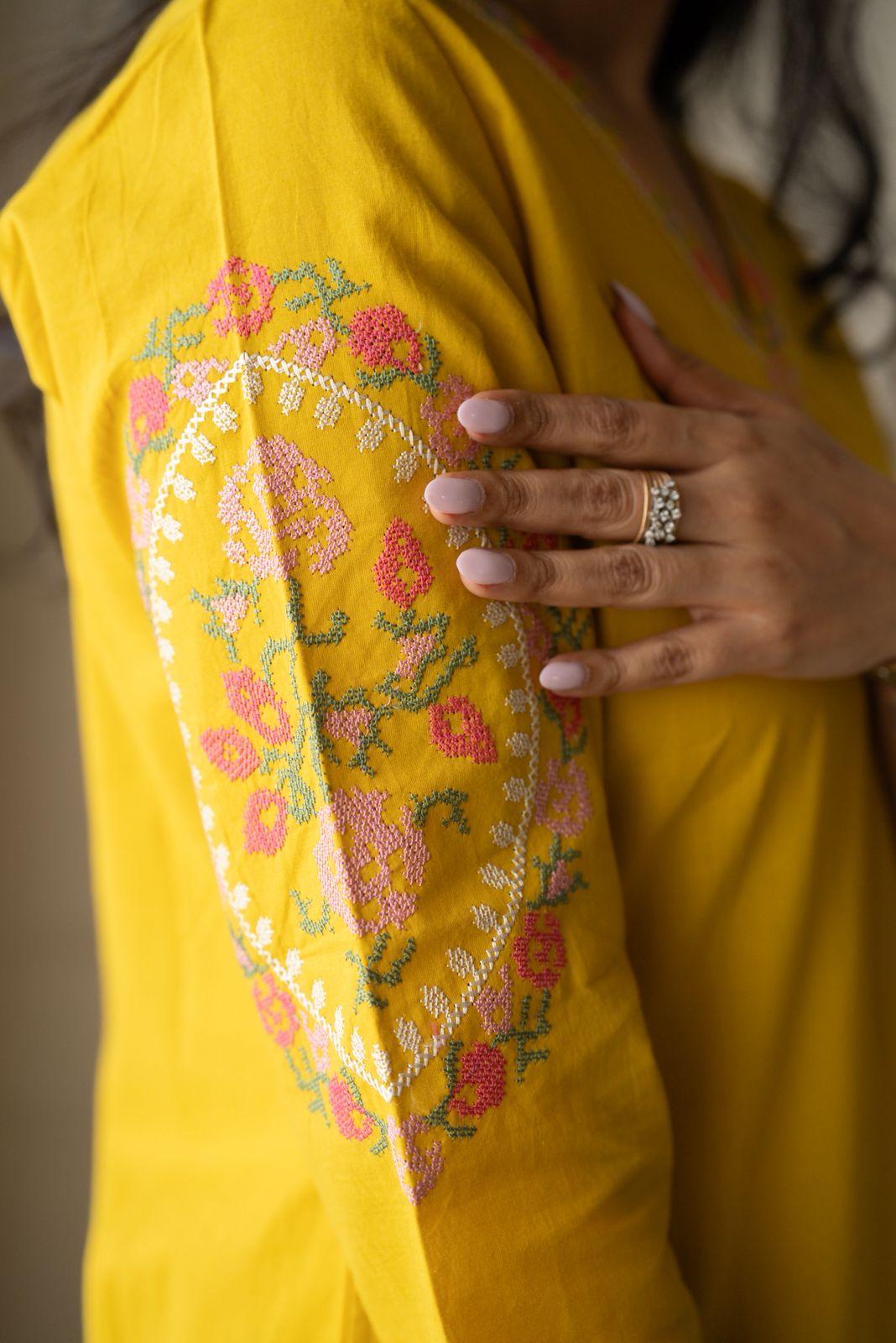 Risha Embroidered Coord Set- Yellow