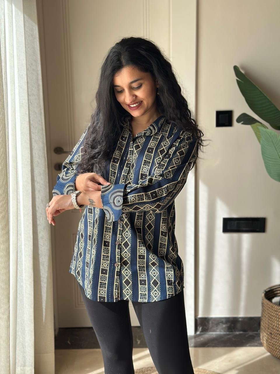 Raima Cotton Shirt- Navy Stripes