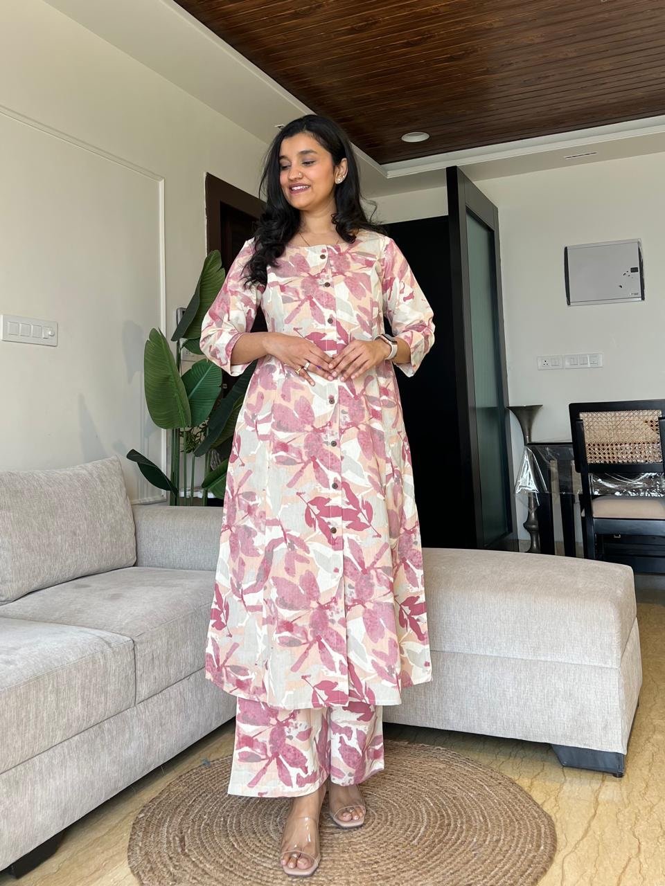 Sheena A-line Cotton Set- Pink Water Florals