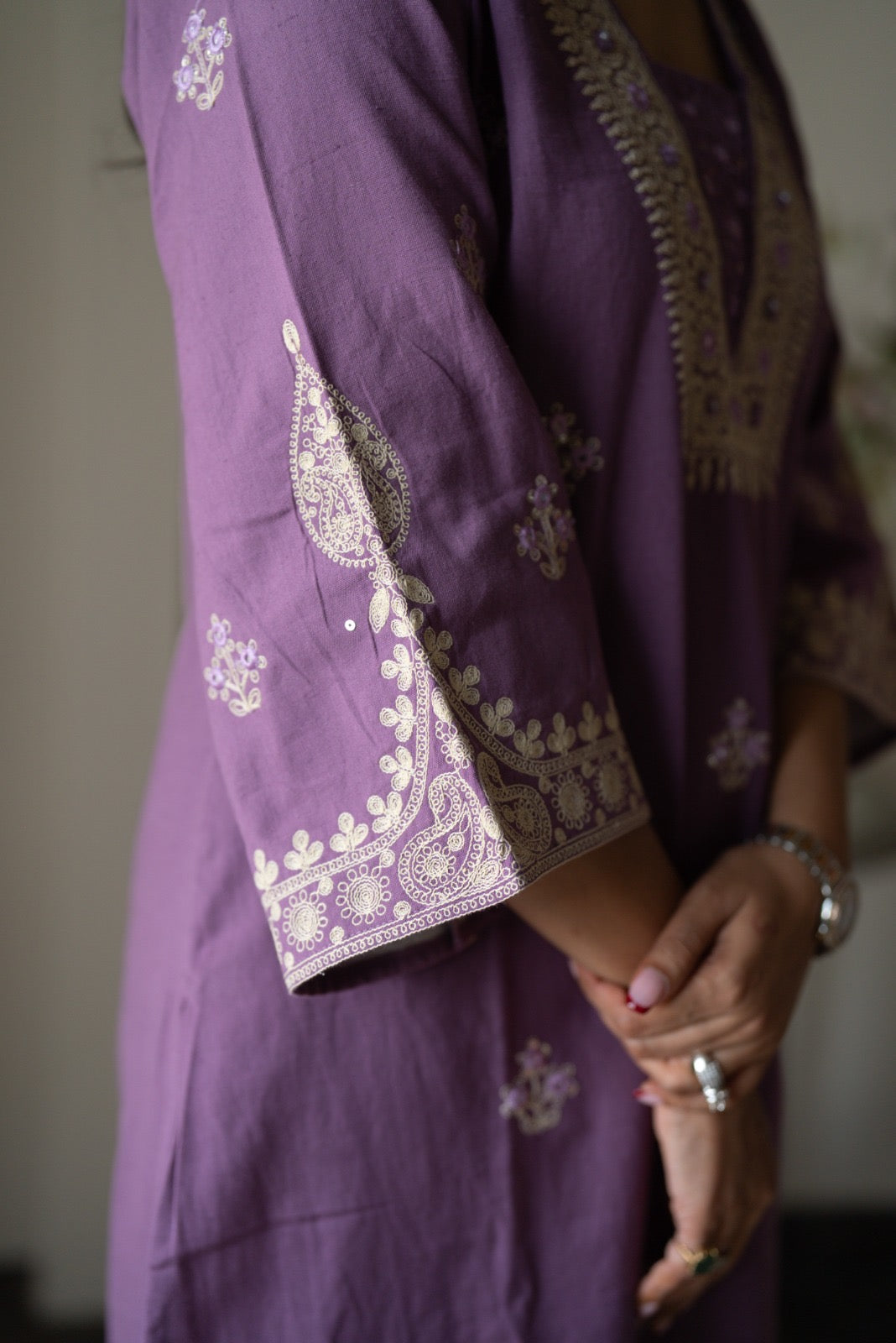 Ganga Embroidered Luxe Suit- Purple
