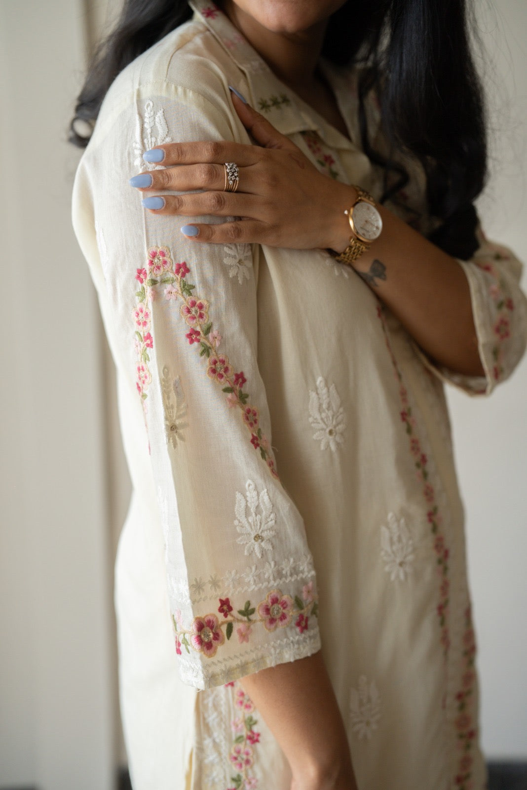 Preet Mulmul Luxe Coord Set- Cream