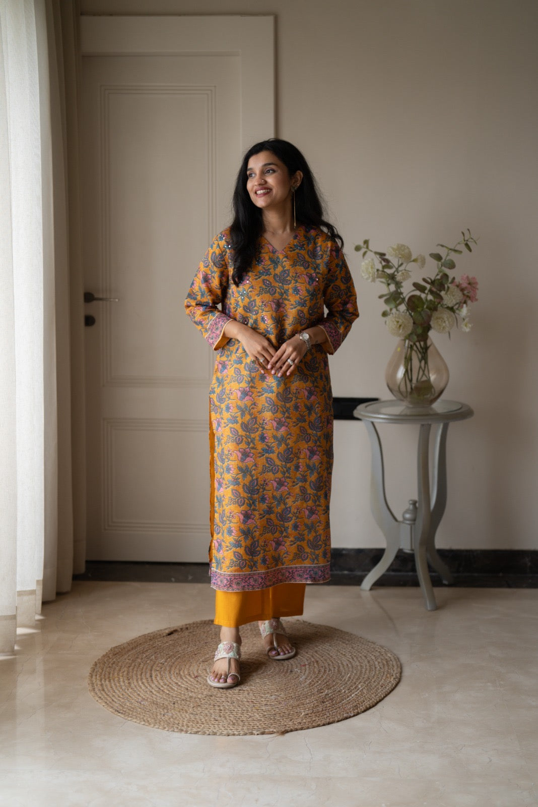 Rama Mustard Floral Kota Suit