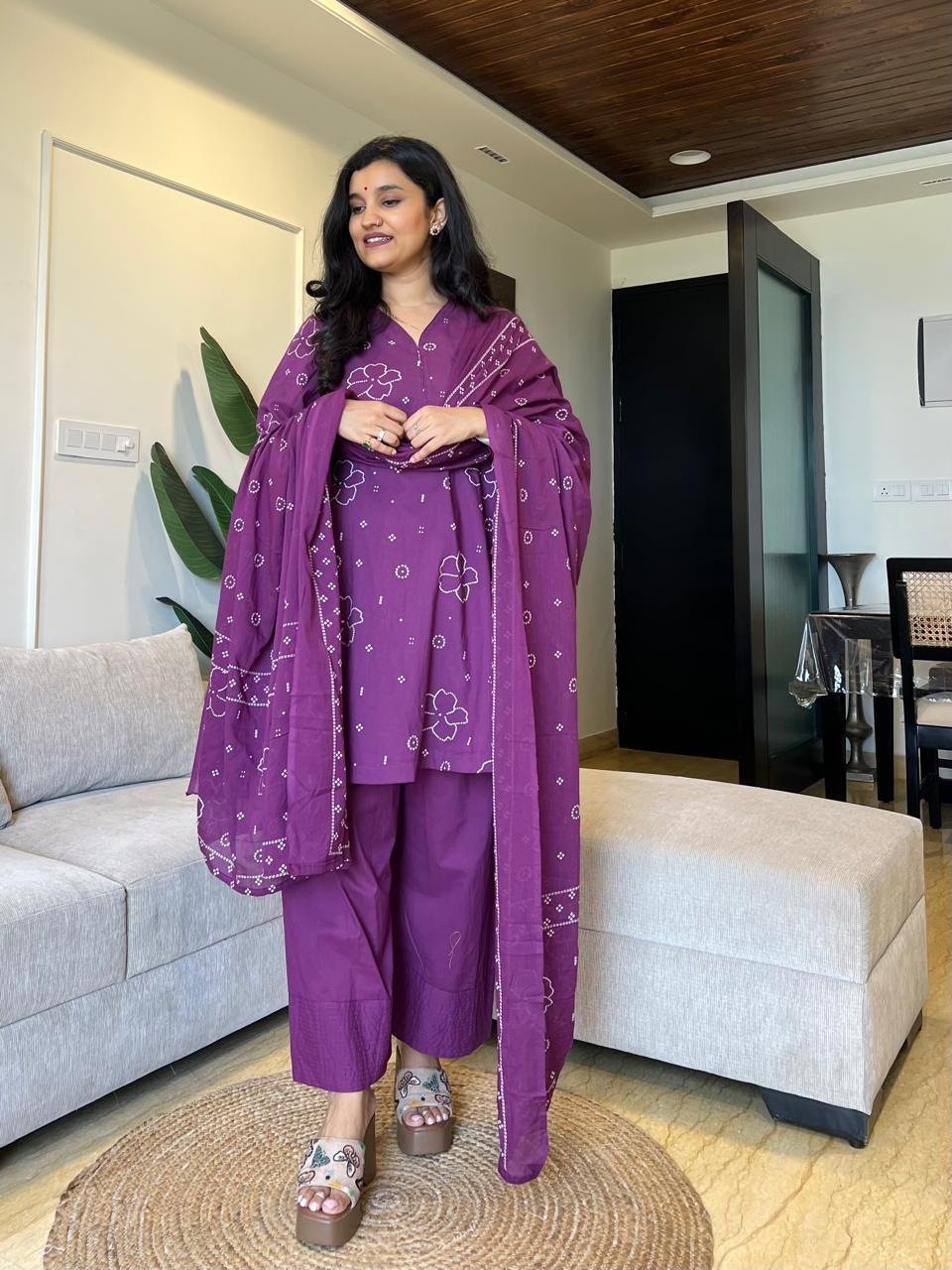 Meeta Bandhej Farshi Salwar Suit- Purple