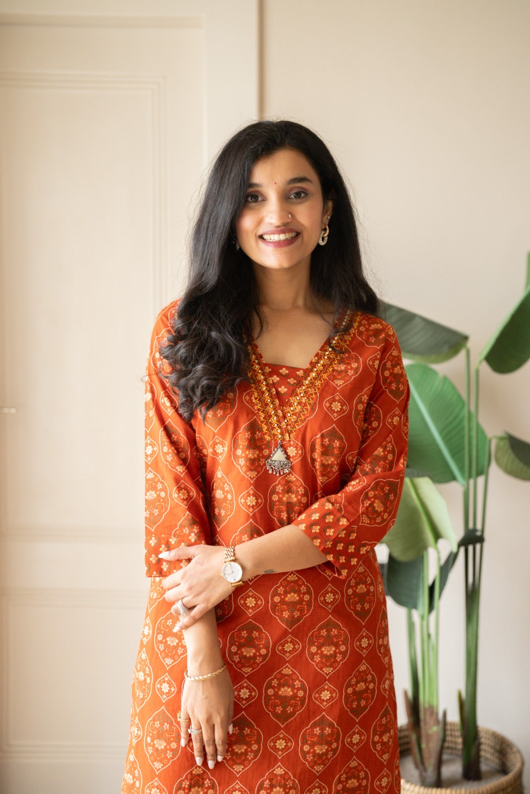 Suryana Cotton Suit- Orange Mehrab