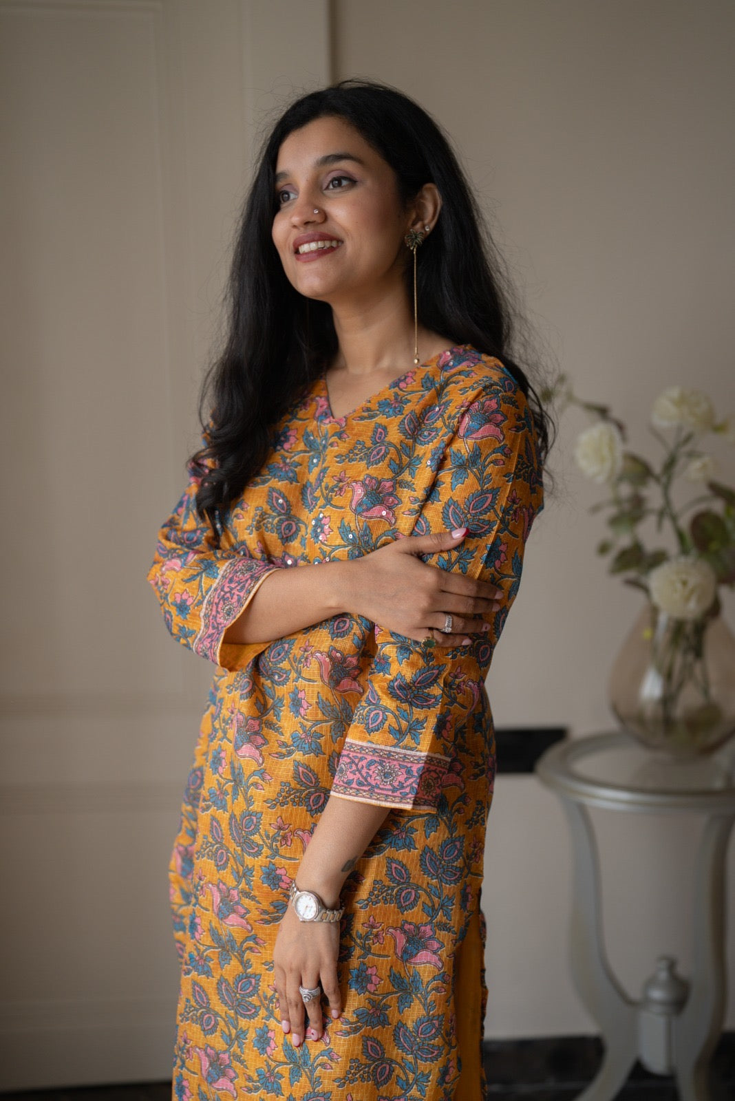 Rama Mustard Floral Kota Suit