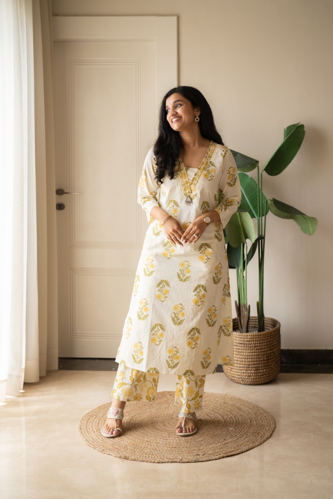 Suryana Cotton Suit- Marigold