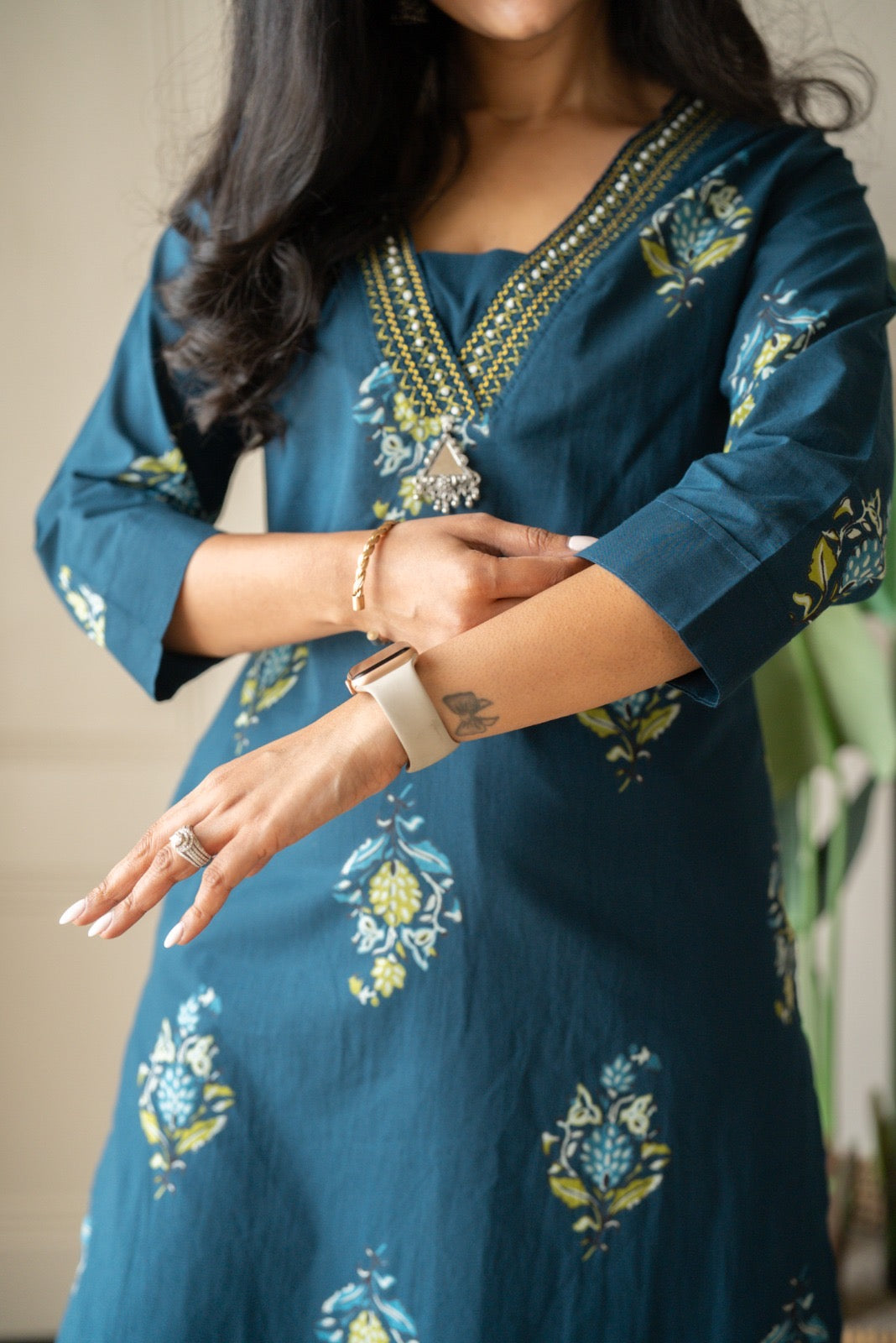 Zasha Cotton Suit- Teal Boota