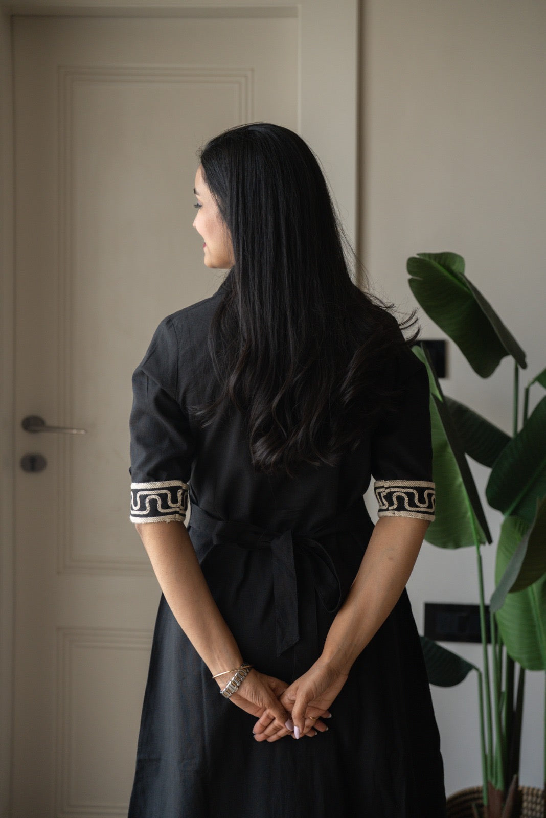 Zavya A-line Embroidered Dress- Black